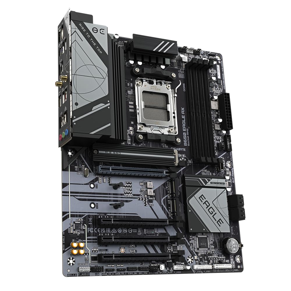 GIGABYTE B650 Eagle AX Motherboard - AMD Ryzen 9000 series, 12+2+2 phase VRM, up to 7600 MHz DDR5 (OC), 1xPCIe 5.0 + 2xPCIe 4.0 M.2, GbE LAN, WiFi 6E, USB 3.2 Gen 2