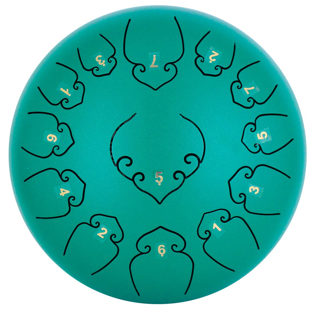 Amkoskr Steel Tongue Drum, 12 inch 30 cm Steel Tongue Drum, C major 13 notes, Hand Drum HandPan Drum with Drumsticks/Carrying Bag (Green)