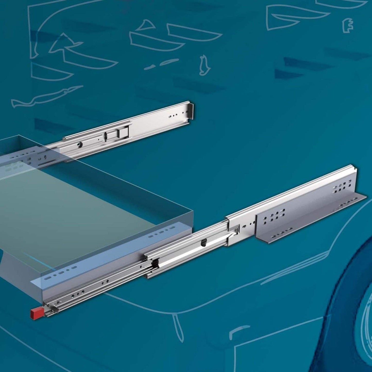 Junker 1 pair of heavy-duty slides KV1-250-H76-L305-LC 305 mm (12") with lock-in/out function. Heavy-duty full extension, load capacity up to 250 kg.