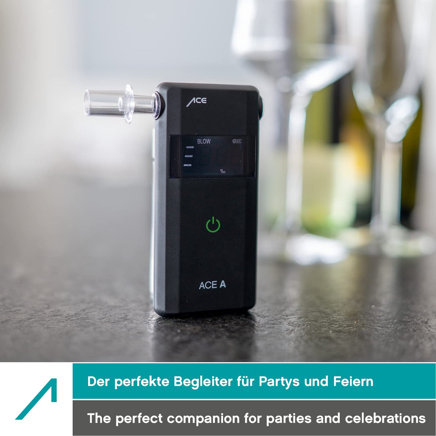 ACE A Alcohol tester - digital breathalyzer - Alcohol tester with electrochemical sensor and one-button operation, Black