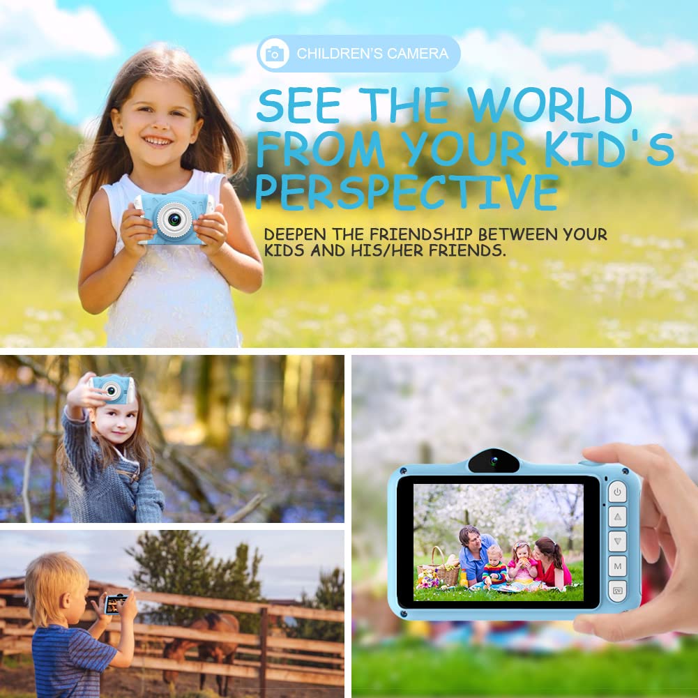 ITSHINY Kids Camera - Digital Camera with 3.5-inch Large Screen, 1080P HD 12MP, 32GB SD Card, USB Rechargeable, Selfie, for 3-10 Years, Blue