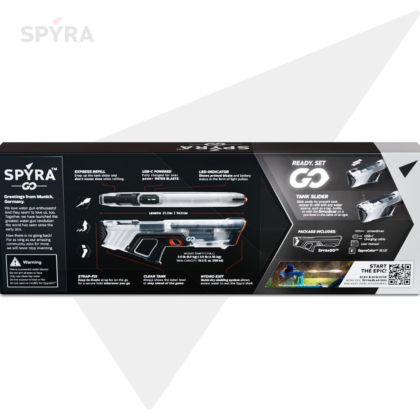 SpyraGO Water Gun Electronic Automatic Premium Water Gun 9 Meter Range LED Display Fast Charging Summer Toy for Kids and Adults (Clear)