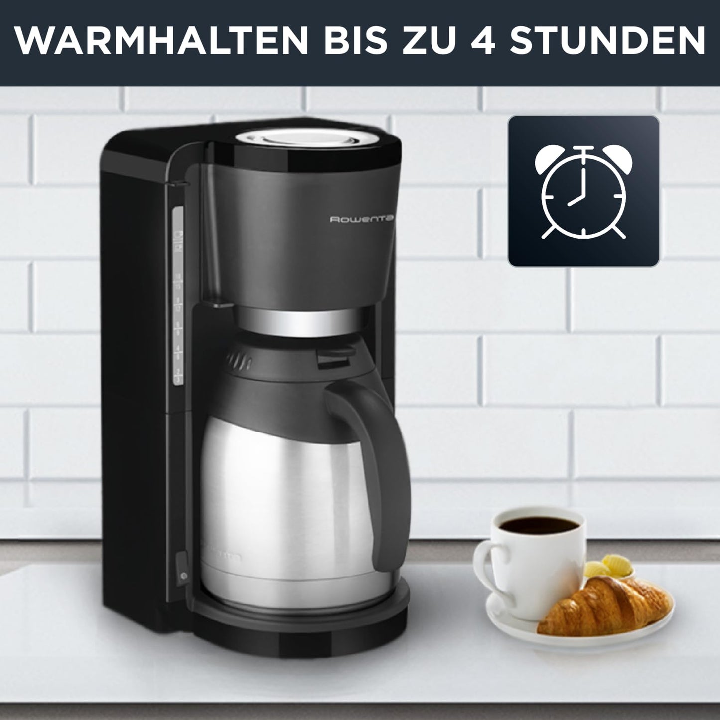 Rowenta Filter coffee machine Adagio, stainless steel thermos jug, keeps coffee warm for up to 4 hours, brews 10-15 cups, capacity 1.25 L, removable filter holder, automatic shut-off, Black, CT3818
