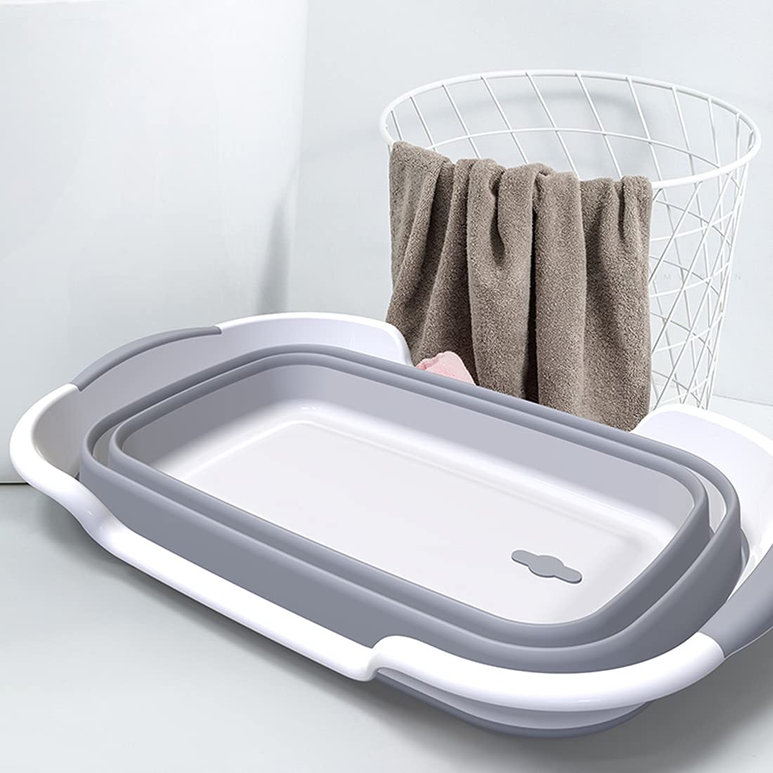 Multifunctional collapsible pet bathtub with drain hole, Portable indoor outdoor foldable laundry tub bathtub for small pets bathing puppies small dogs cats and kids