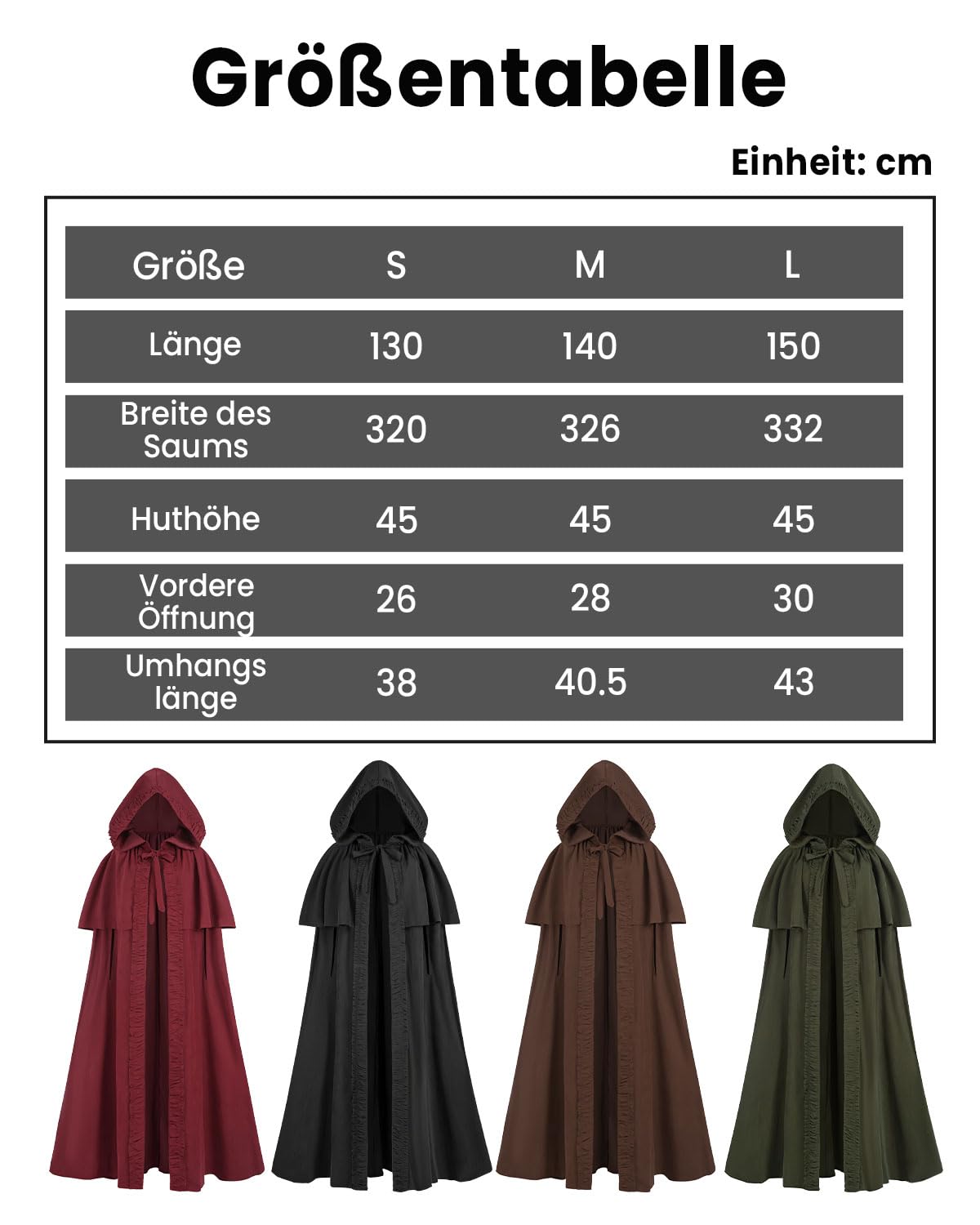 Fiamll Medieval Cloak Women Hooded Coat with Cuff Solid Color Trenchcoat Renaissance Vampire Cloak Gothic Cosplay Cape Carnival Costume Green S