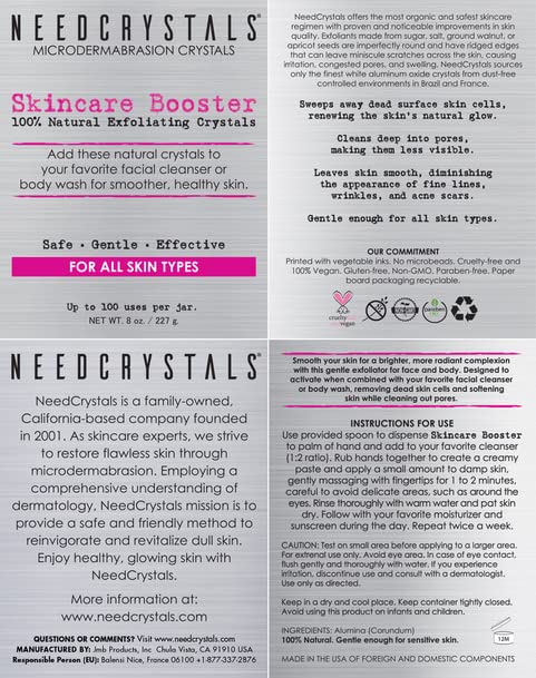 NeedCrystals Microdermabrasion Crystals, facial scrub. Natural face scrub for dull or dry skin improves scars, blackheads, pore size, wrinkles, spots, and skin texture. 227g
