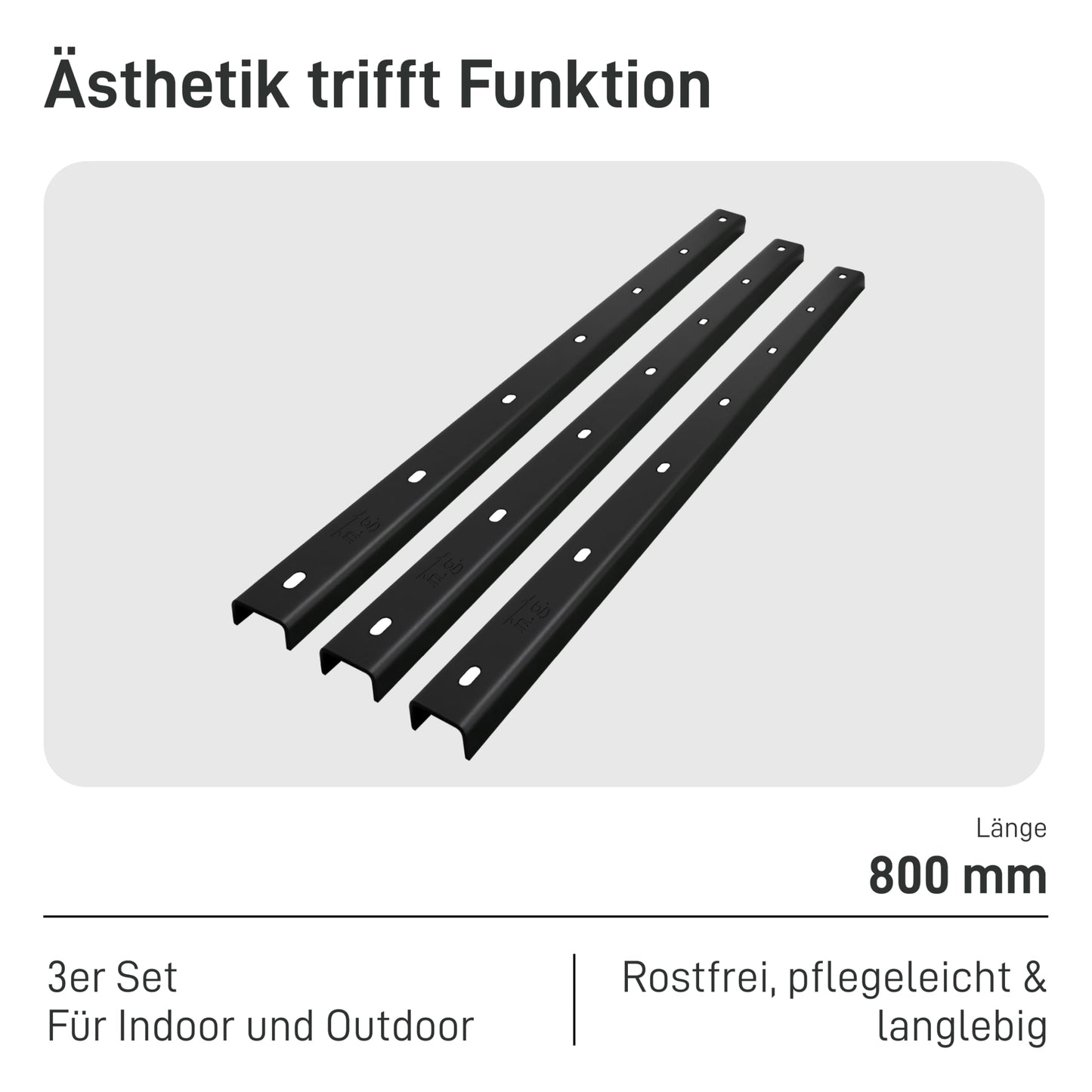 3x U-shaped bar for table tops, table attachment, support beam, reinforcement profile, U-profile, cross brace, stiffening profile, groove profile (80cm length, set of 3)