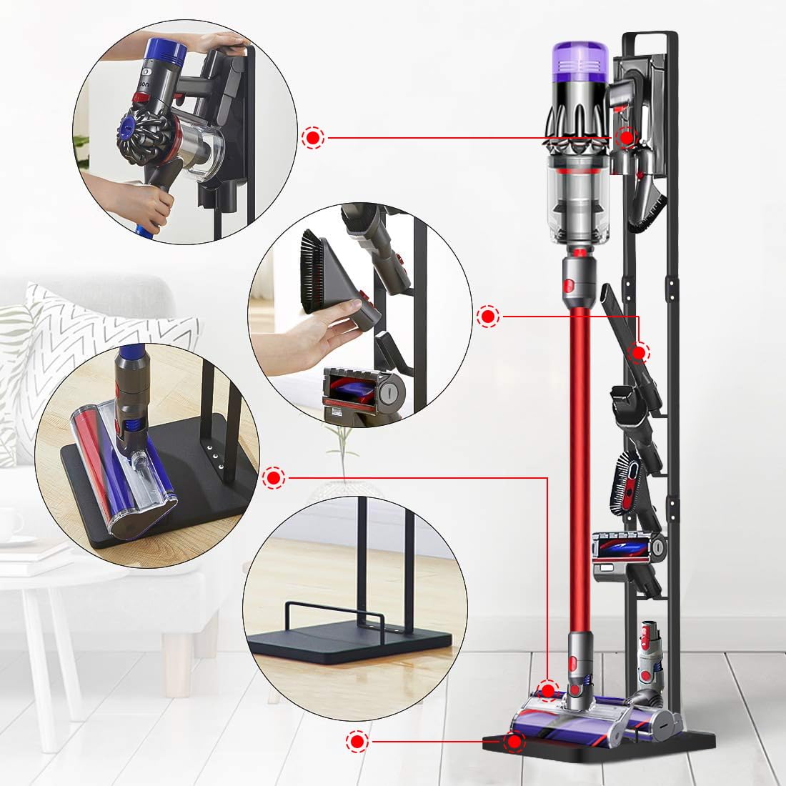 JUPELI stand, vacuum accessories. Sturdy metal holder for Dyson cordless vacuum cleaners V15 V11 V10 V8 V7 V6, black. Compatible with DC30 DC31 DC34 DC35 DC58 DC59 DC62 DC74.