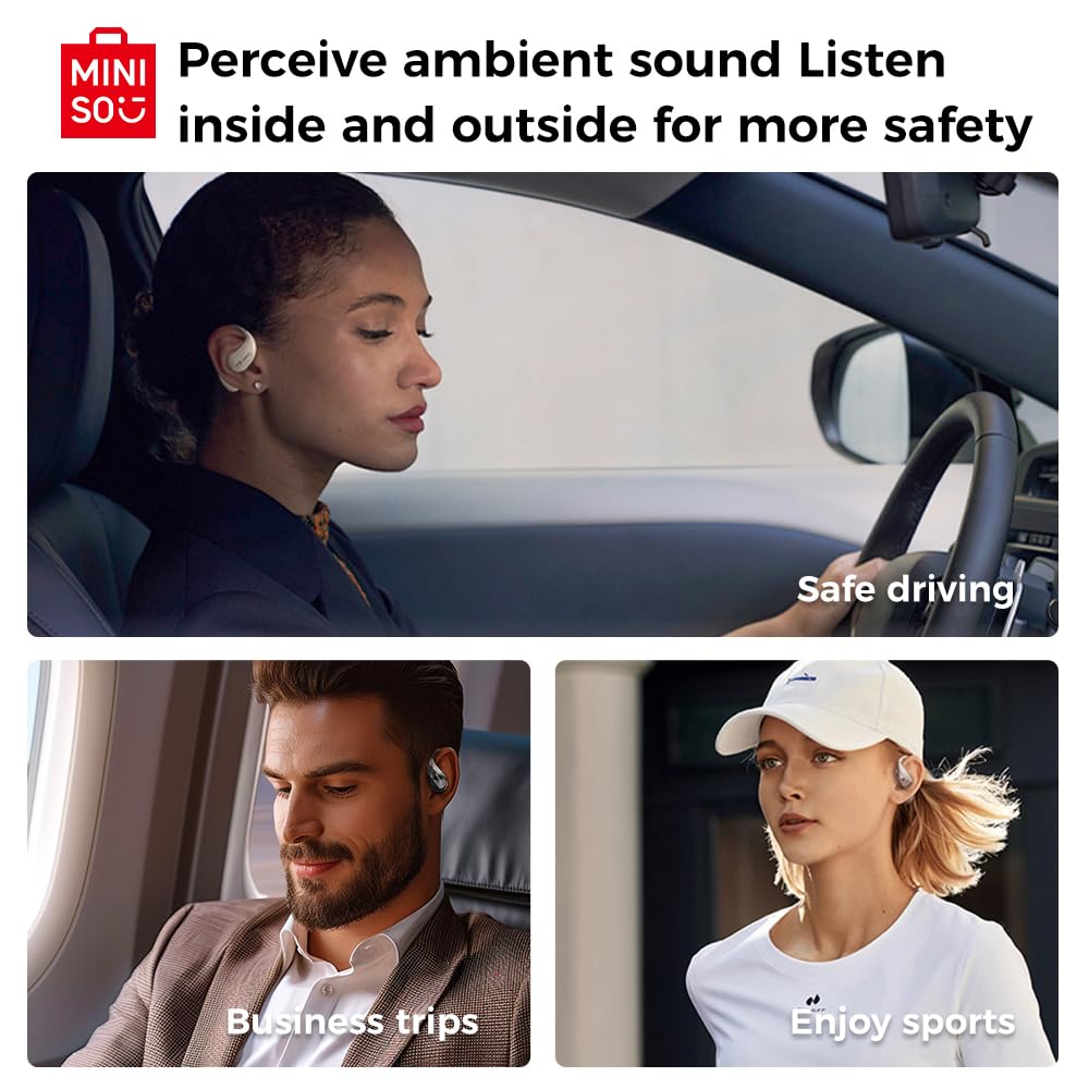 MINISO X33 AI real-time translation earphones, 135 language translator earphones, open ear design, wireless Bluetooth translation headphones with HiFi sound, 60 hours playtime, perfect for travel.