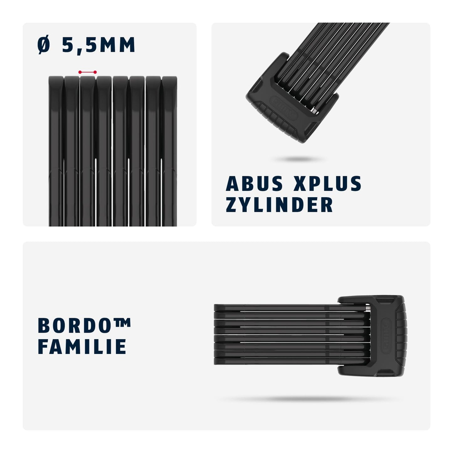 ABUS folding lock Bordo Granit 6500K with SH lock holder - bike lock with XPlus cylinder for high manipulation protection - ABUS security level 15 - length 120 cm, black.