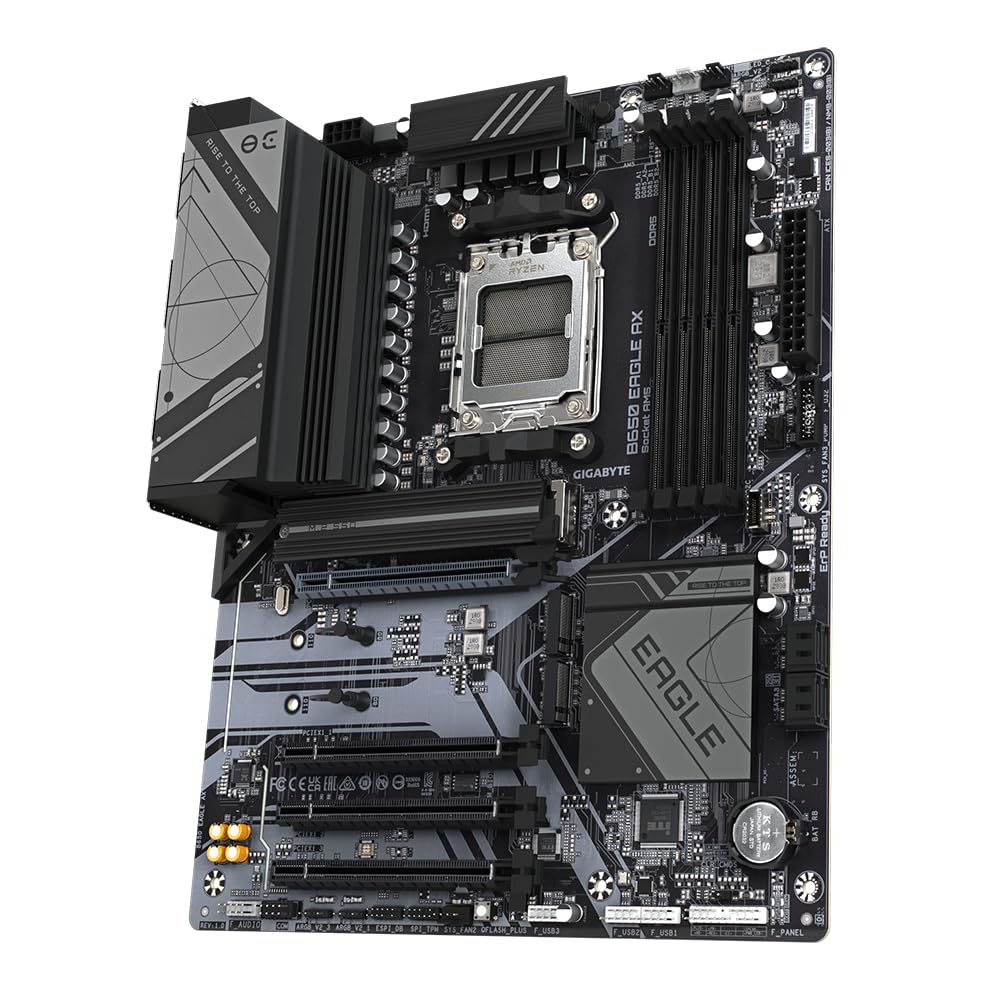 GIGABYTE B650 Eagle AX Motherboard - AMD Ryzen 9000 series, 12+2+2 phase VRM, up to 7600 MHz DDR5 (OC), 1xPCIe 5.0 + 2xPCIe 4.0 M.2, GbE LAN, WiFi 6E, USB 3.2 Gen 2