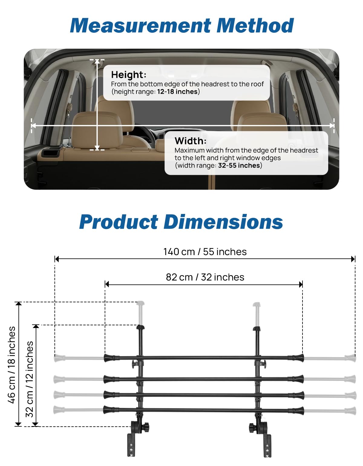 JOYTUTUS Carbon Steel Dog Guard Car Barrier, Universal Fit for Trunk 32-46CM * 85-140CM.