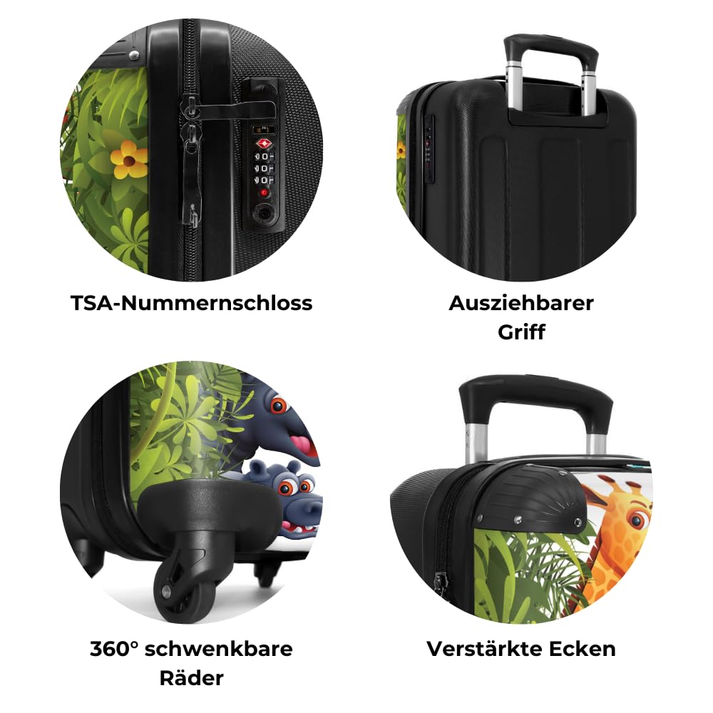 NoBoringSuitcases.com® Kids Suitcase Children's Trolley Carry-On Luggage Small Travel Case with Wheels Gift - Animals - Green - Jungle - Kids Luggage Small suitcase, 55x40x20