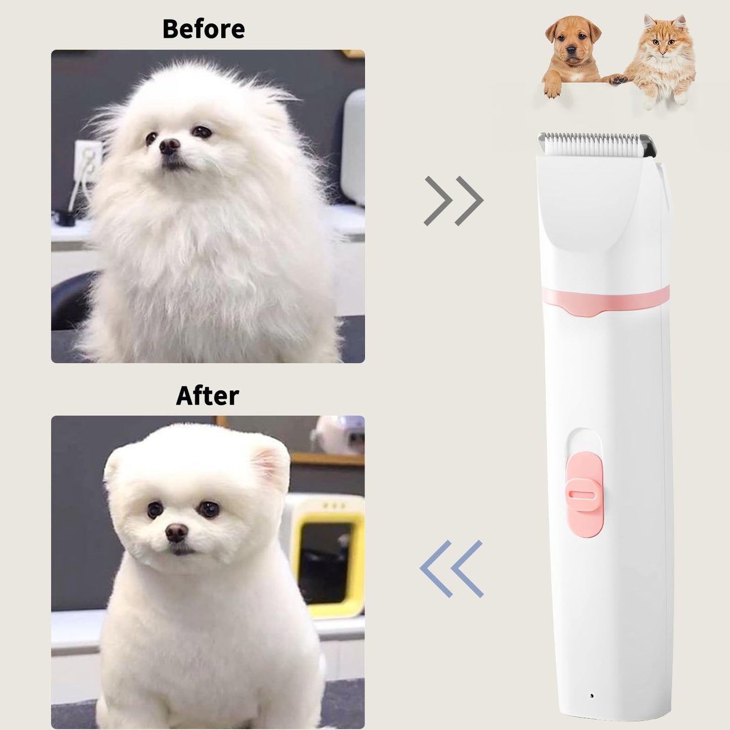 Airminti cat clipper for small & medium-sized dogs cats, USB rechargeable cat shaver with 4 removable multifunctional cutting heads, pet clipper for eyes/ears/paws/nails (Pink)