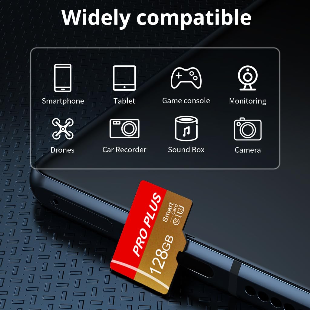 2 Pack Memory Card 128GB with Adapter, High Speed Memory Card, UHS-I C10 A1 Memory TF Card for Tablet/Mobile Phone/Camera/Car Audio/Game Console (TF162 Red Gold 128GB)