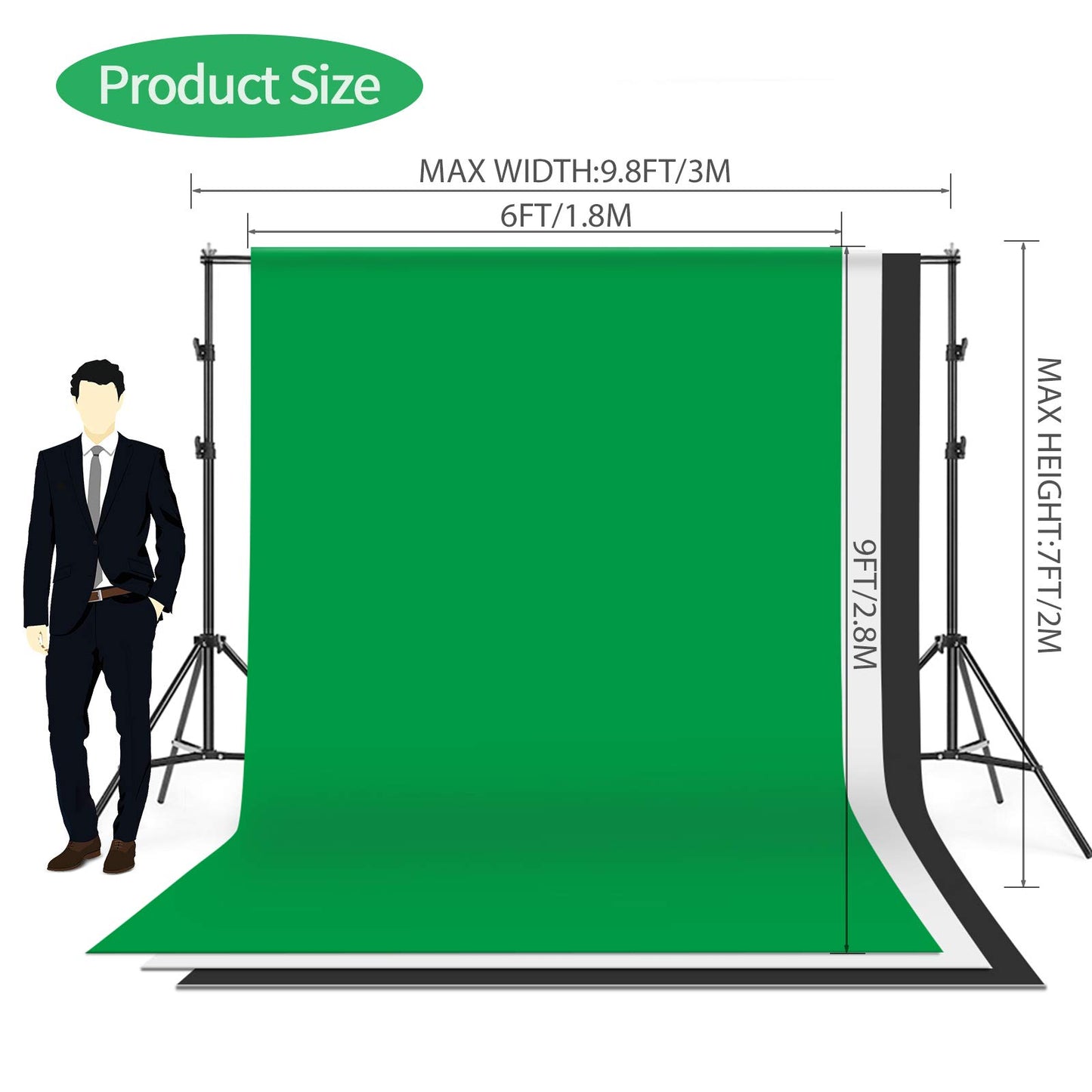 Andoer Photo Studio Kit, 1.8M x 2.7M Background Support System (Green Black White) with Softbox, Continuous Light, White Soft Light Umbrella, Reflector for Portraits, Product Photography, and Video Recording