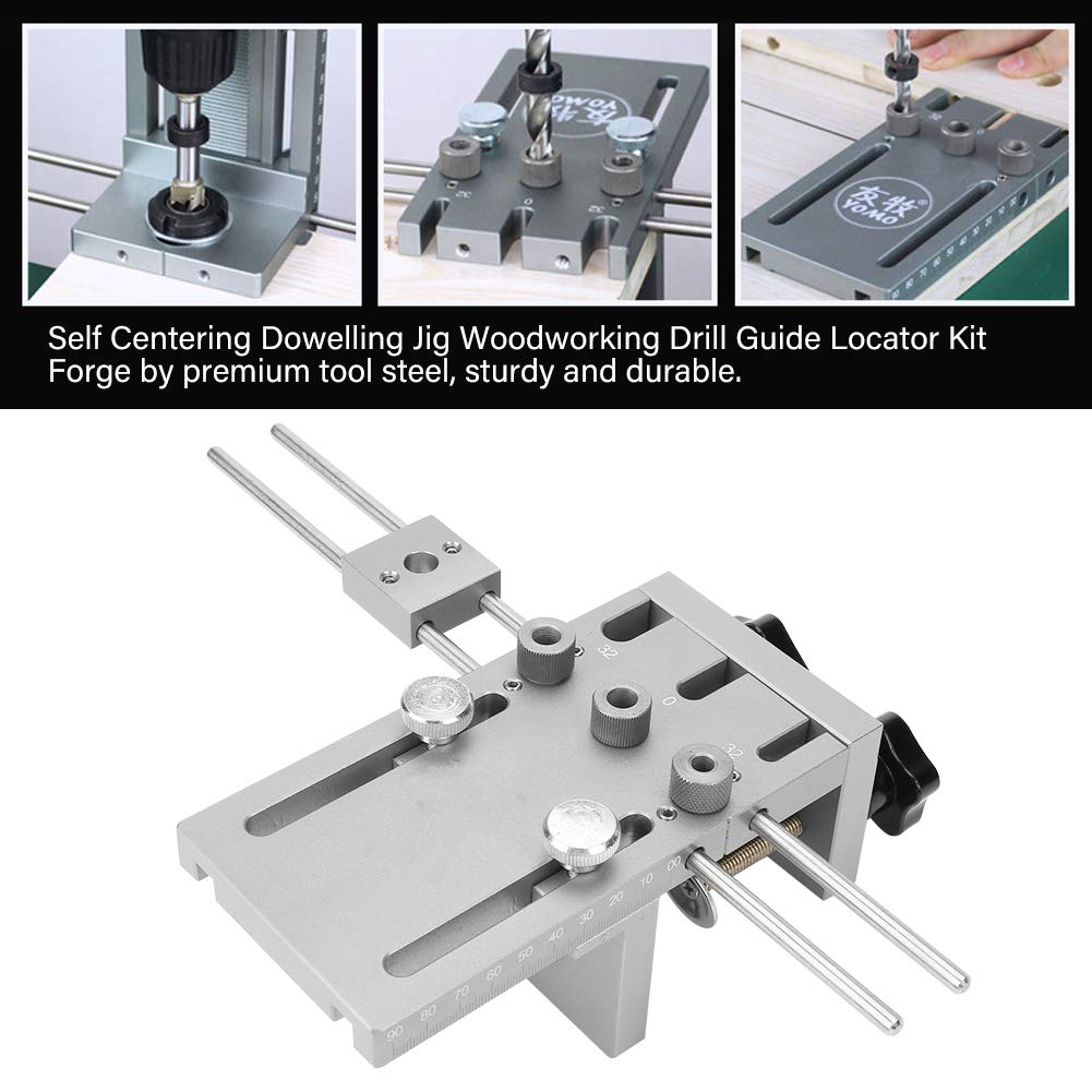 Dowel Jig, 3 in 1 6/8/10/15mm High Precision Woodworking Self-centering Doweling Jig Drill Guide Locator Kit, equipped with a special clamping plate.