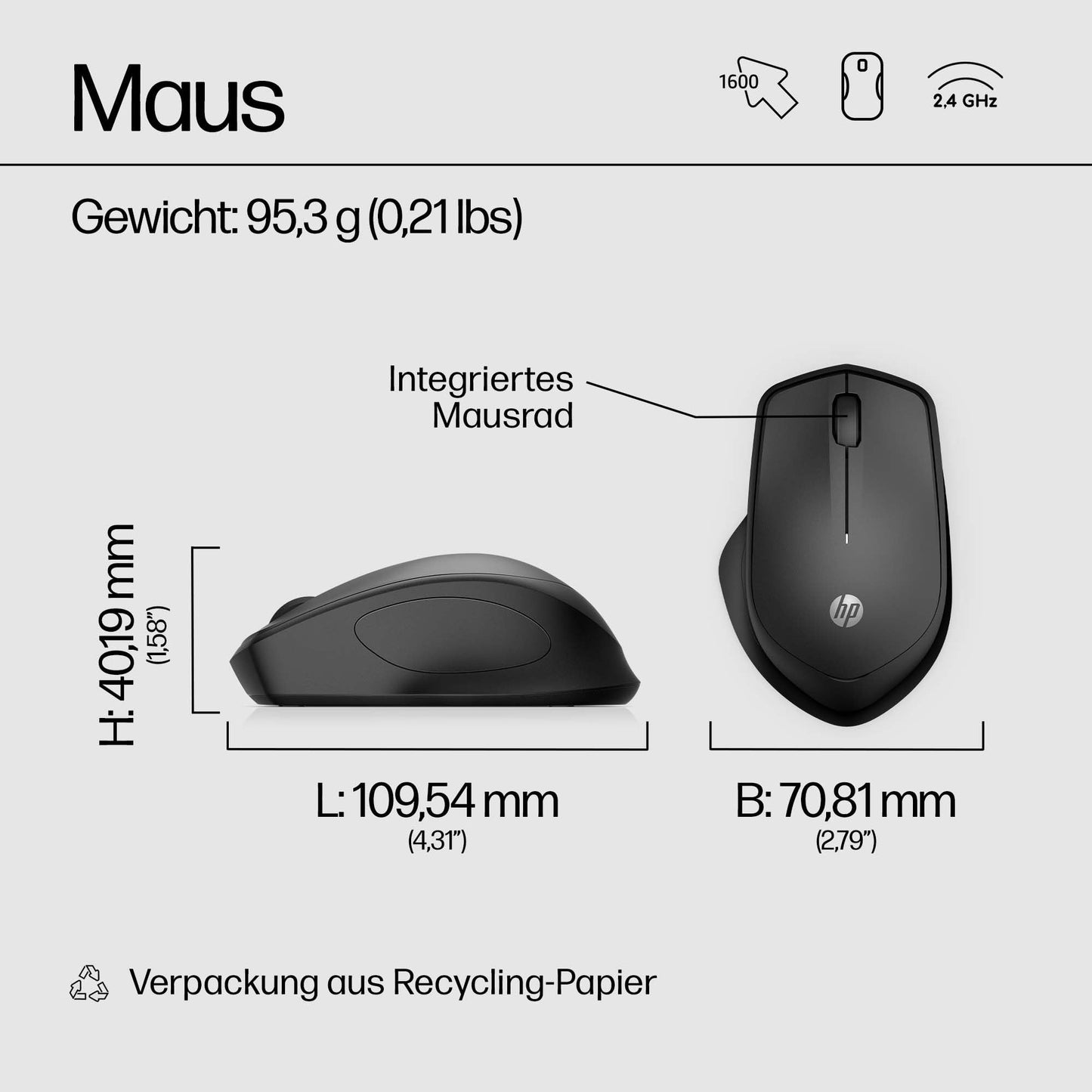 HP 280 Silent Wireless Mouse (ultra quiet clicking, long battery life, wireless dongle) black