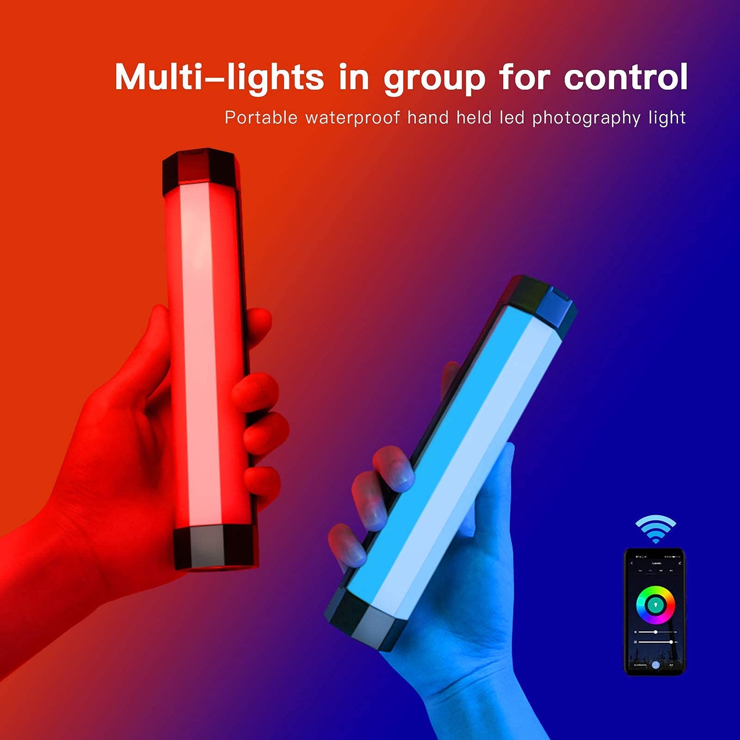 LUXCEO P200 LED video light stick, handheld photography light waterproof, 4000mAh built-in battery, magnet with APP remote control 3000K-6000K, short portable mini LED lamp