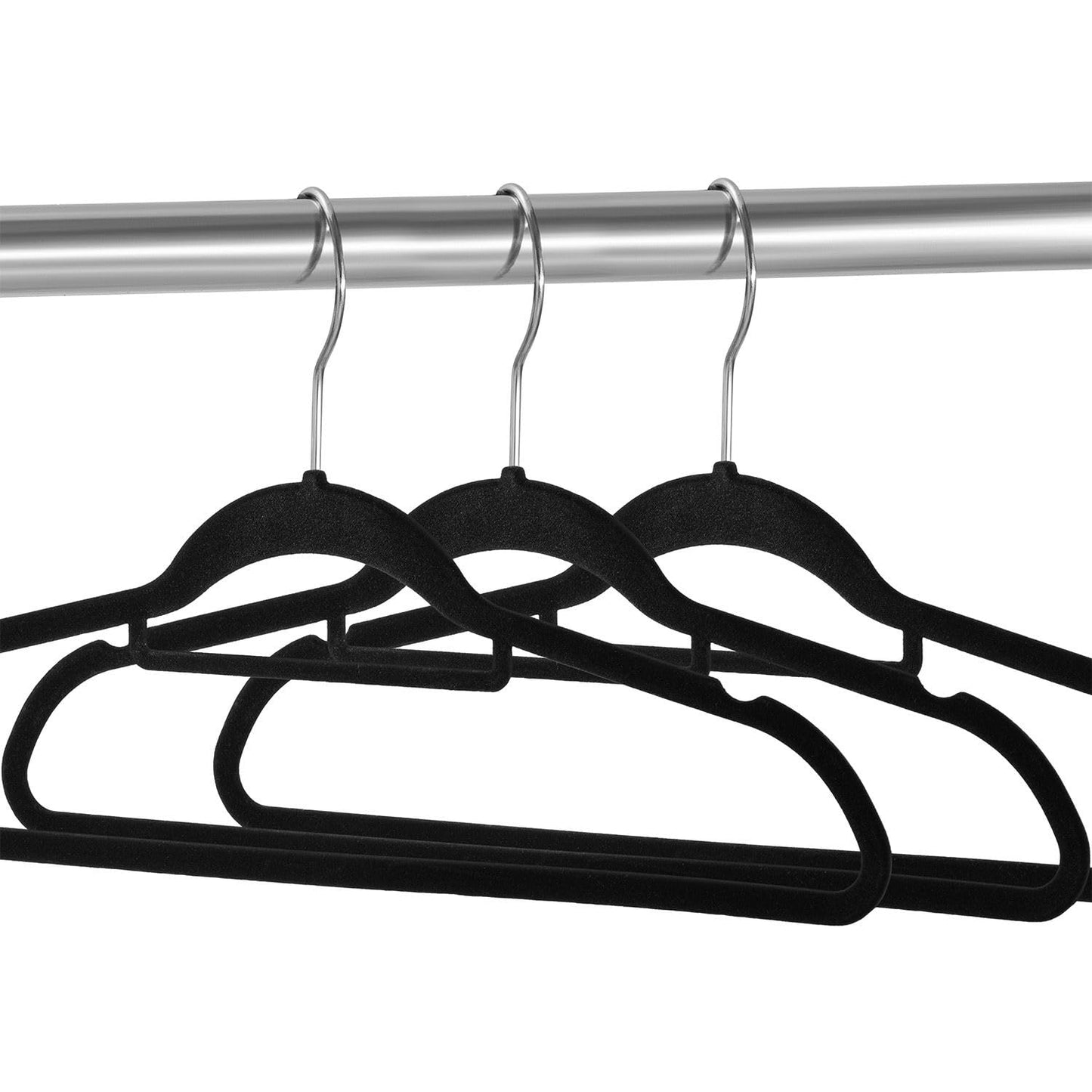 Juskys Velvet Hangers 50-piece Set - nonslip, slim, space-saving - flocked velvet hangers - swivel hooks - 50 Black Hangers