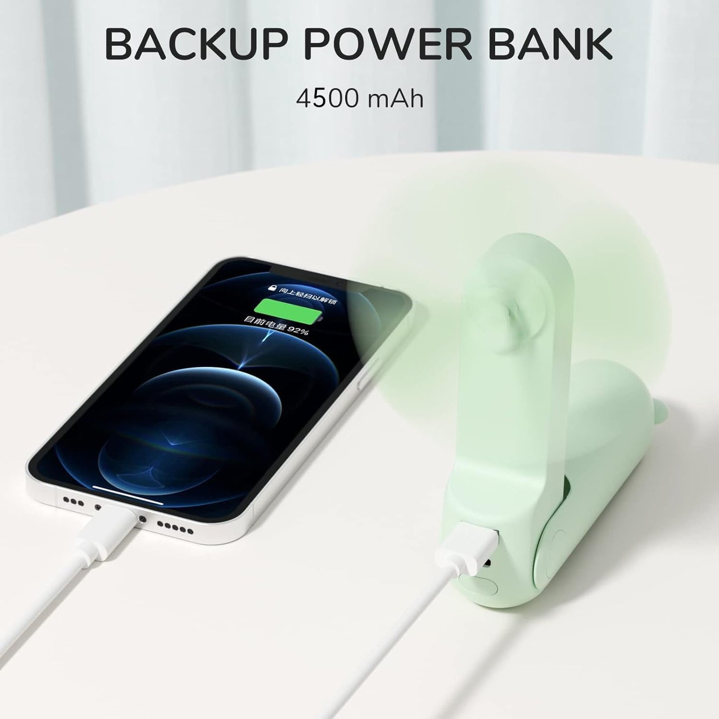 JISULIFE Handheld Fan Mini Fan 3 IN 1, with 4500 mAh Power Bank USB Battery Small, Battery Operated Max 37Hrs Runtime Portable Fan, Flashlight Function - Green