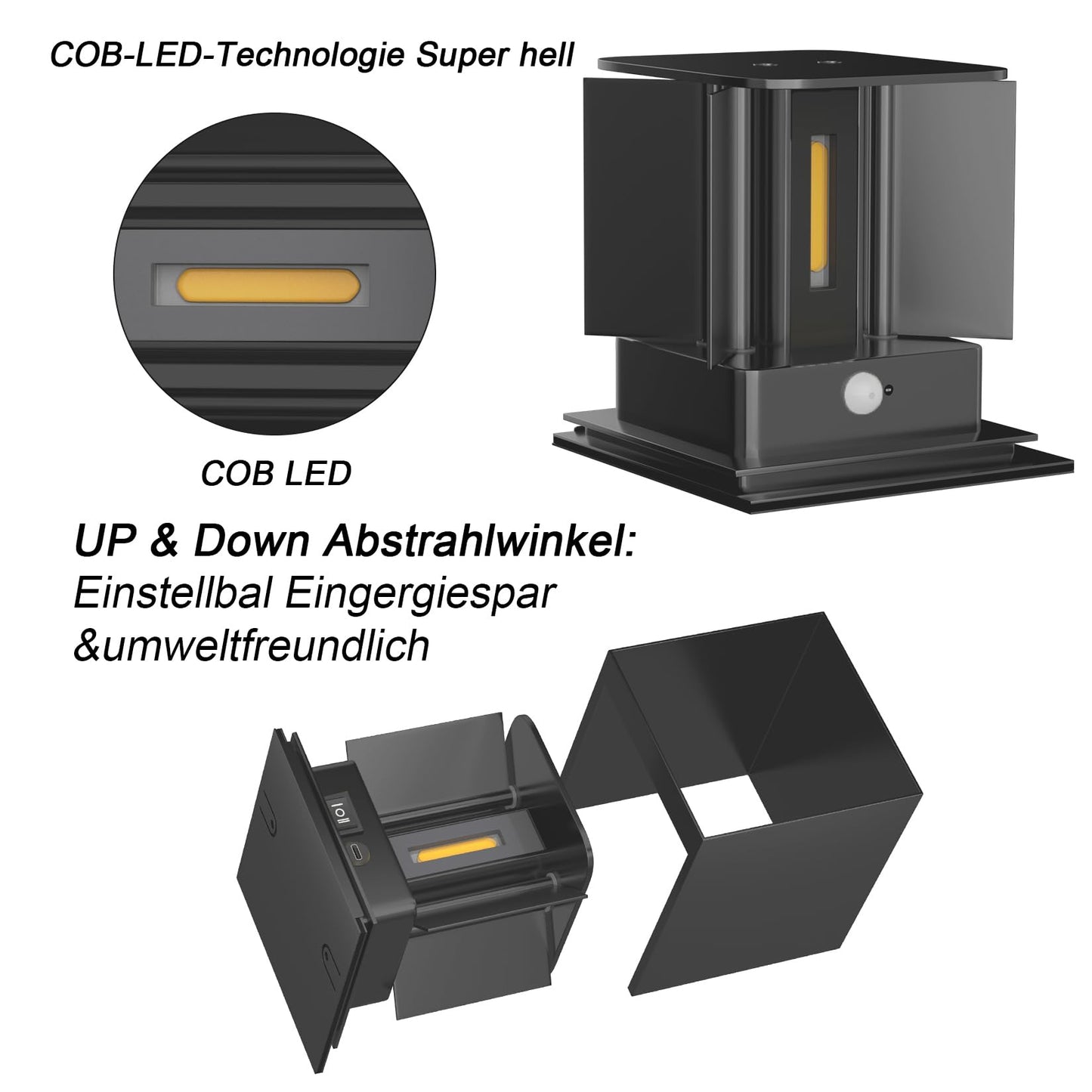 Aipsun 2 Pack Wireless Battery Wall Light with Motion Sensor, 5500mAh Wall Light Up and Down Indoor LED Wall Light, 5W, Aluminum, 3000K Warm White, Suitable for Hallways and Stairs (Anthracite)