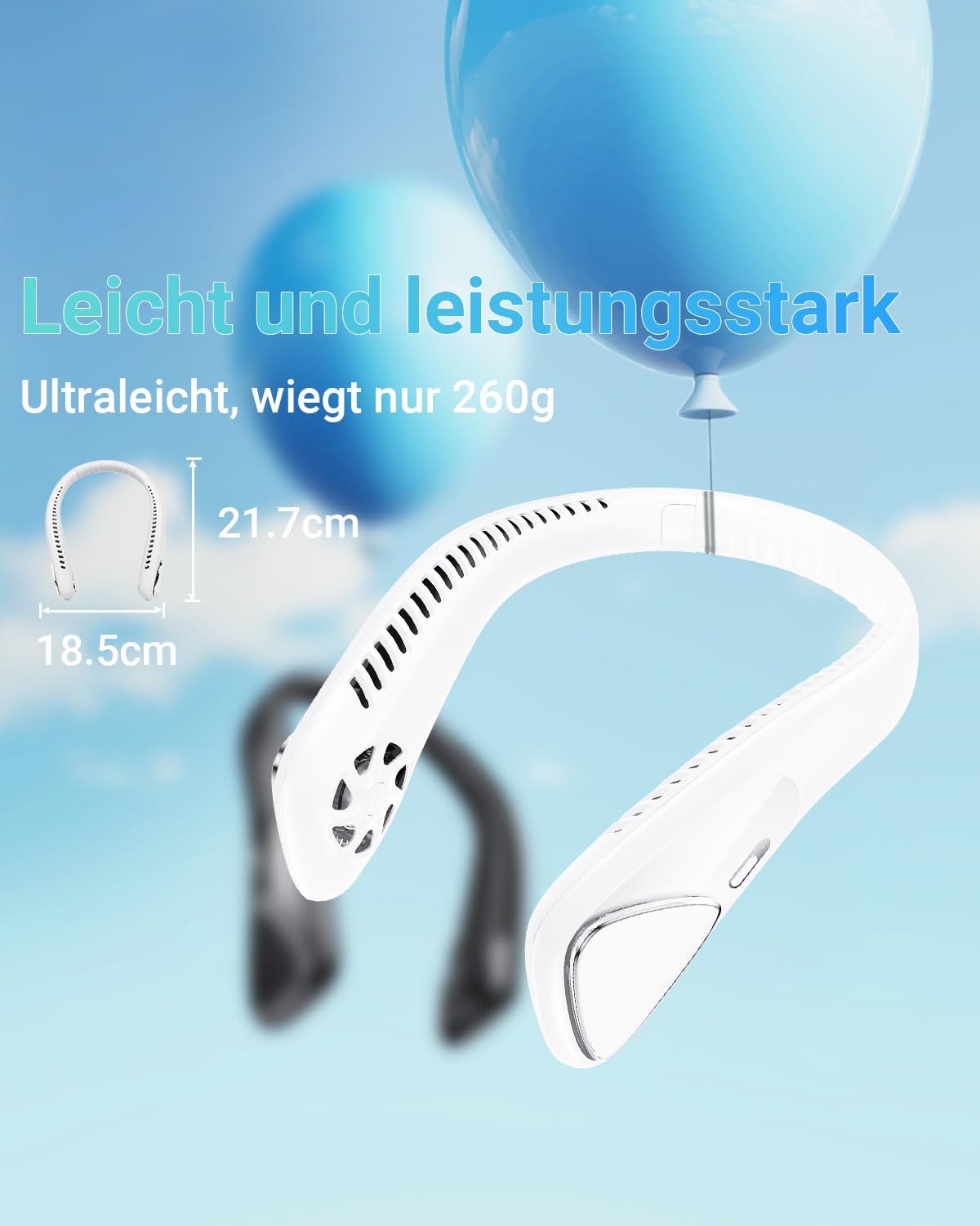 Jialexin Portable Neck Fan, Rechargeable Neck Fan with 6000mAh, Personal Fan with 3 Speeds, Bladeless Fan for Sports, Travel, Outdoor, Indoor, Gift (White)