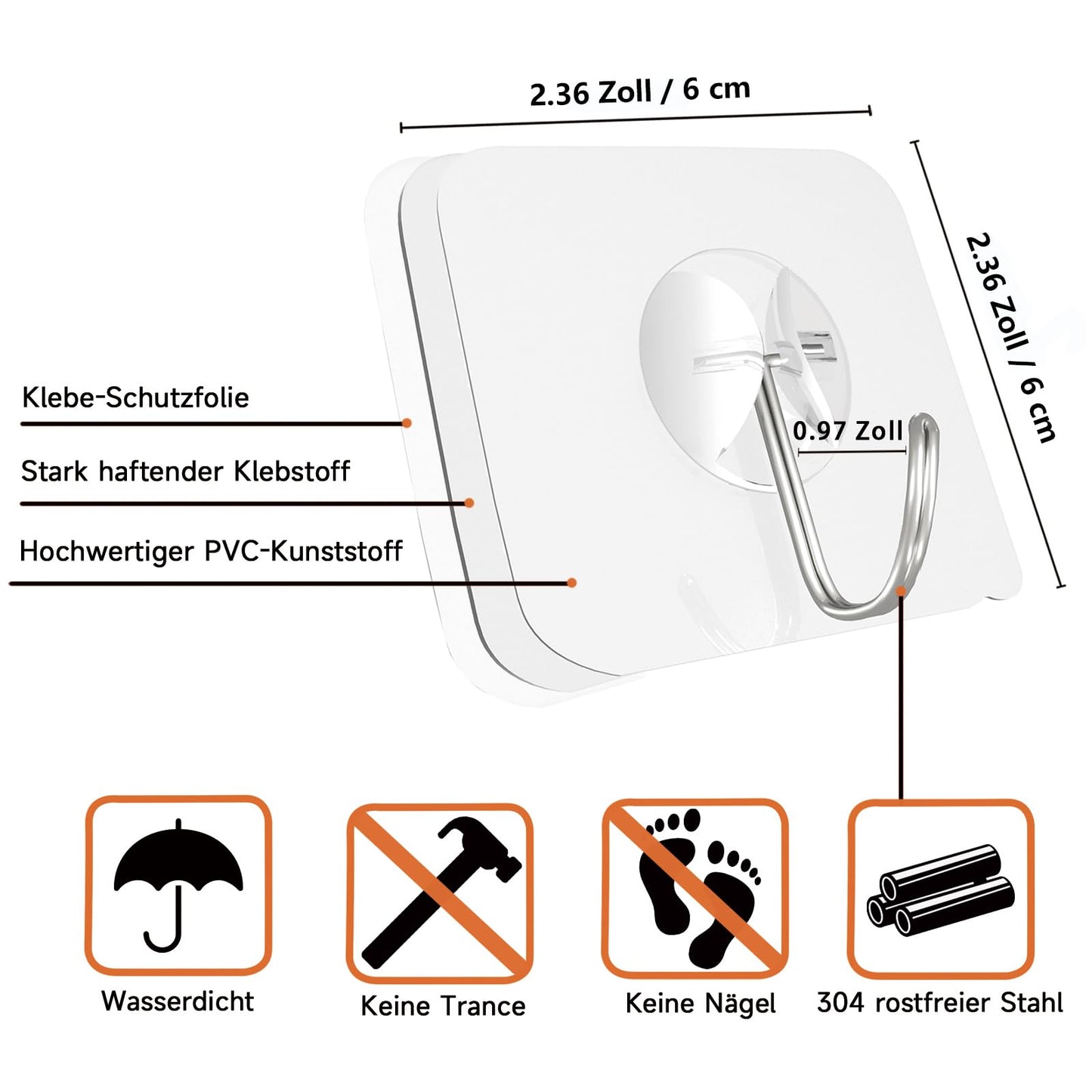 Latoxcaa Large Adhesive Hooks Extra Strong for Hanging Heavy-Duty 10KG(Max), Transparent and Removable Adhesive Hooks, Waterproof and Rustproof Self-Adhesive Hooks for Bathroom, 30 Pieces