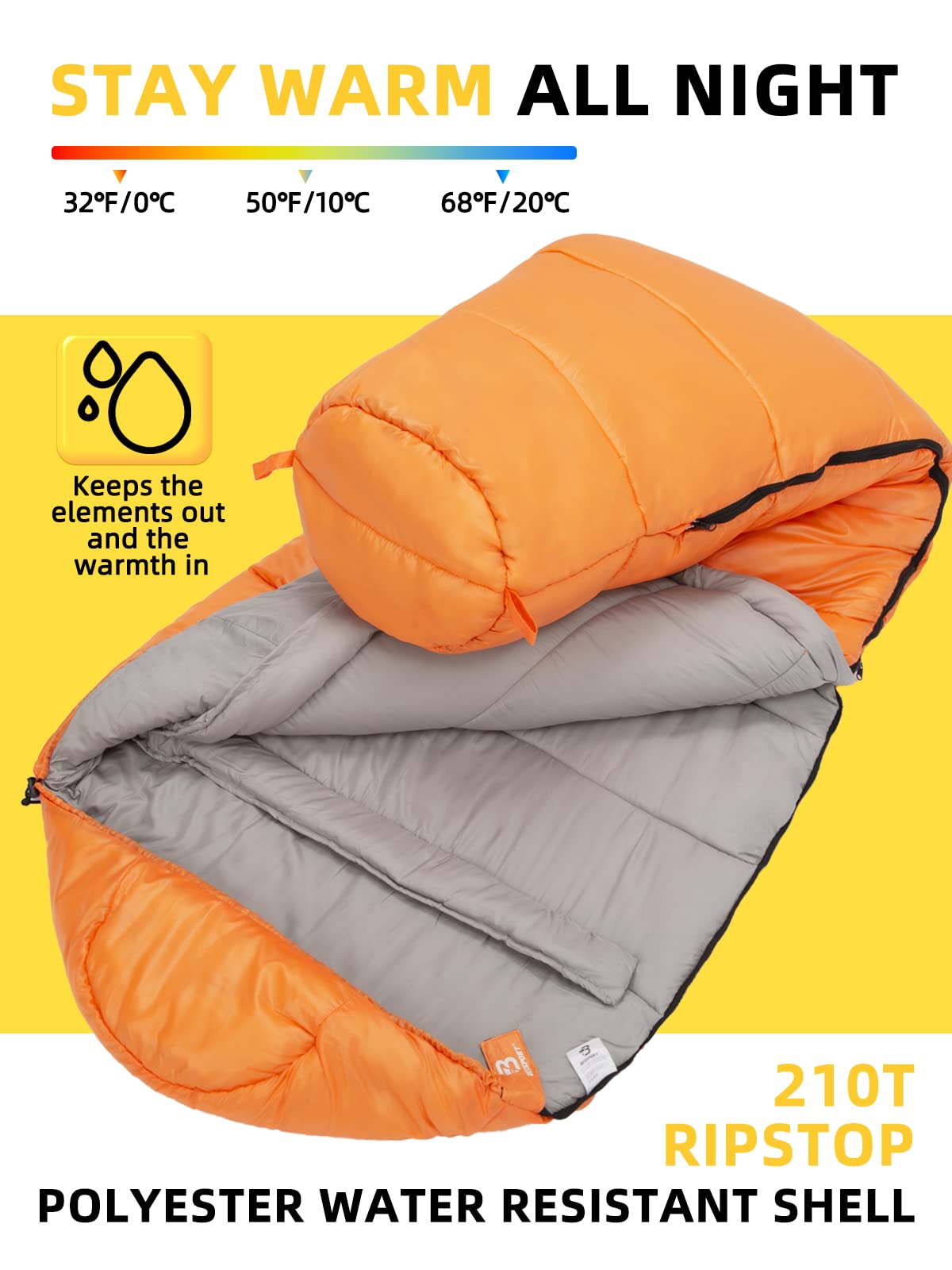 Bessport sleeping bag -10℃ 4 seasons winter mummy sleeping bag water resistant sleeping bag for travel camping outdoor camping or indoor