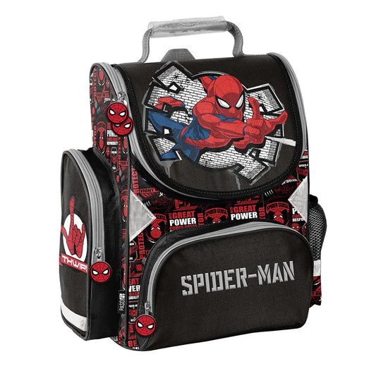 Goldkids - School backpack for boys and girls - Kids' backpack with pencil case - Shoe bag and homework book - Spider-Man design - for 1st to 3rd grade (6-piece set)