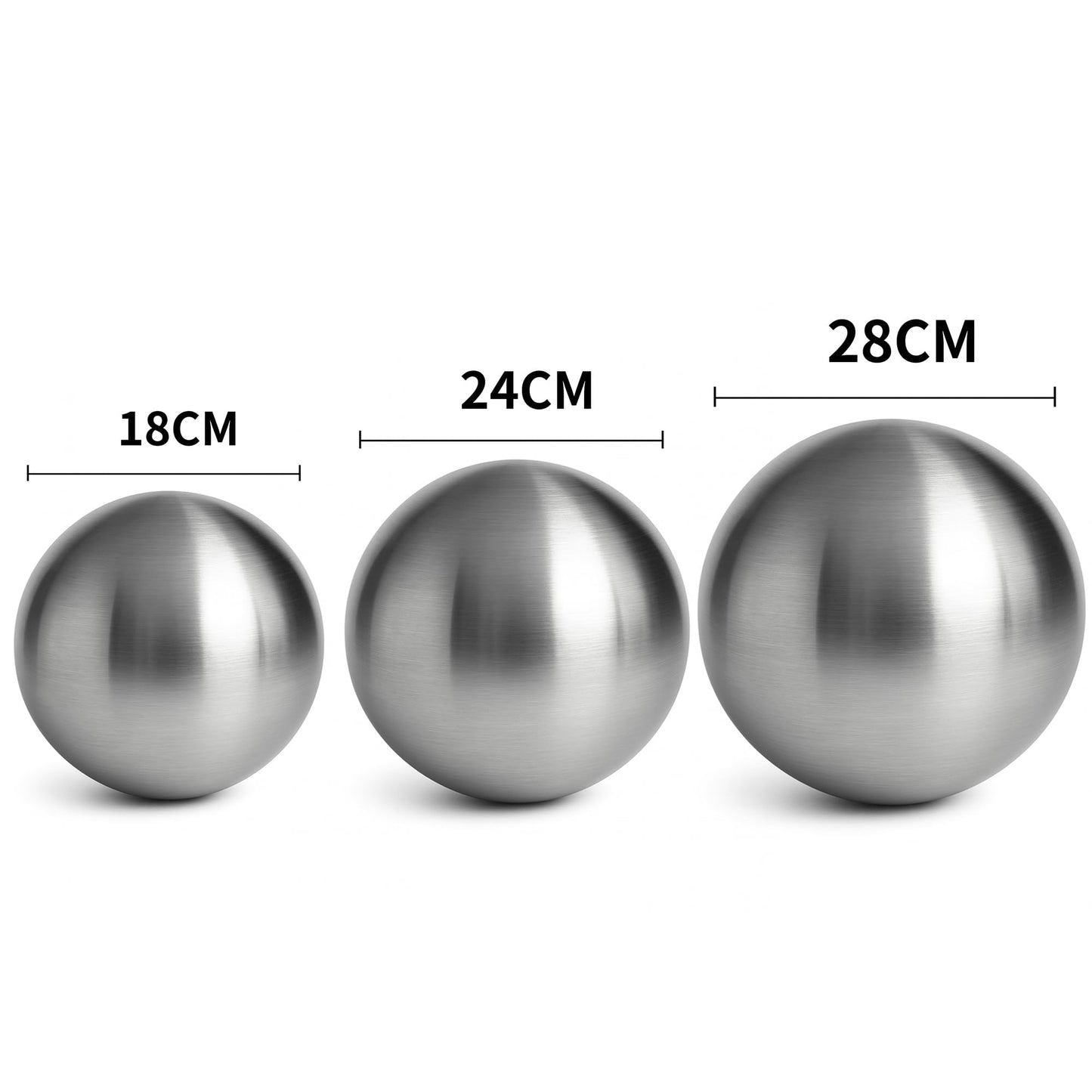 Köhko 3-piece stainless steel ball set-08 Ø 18-24-28 cm Decorative ball in brushed-matte stainless steel.