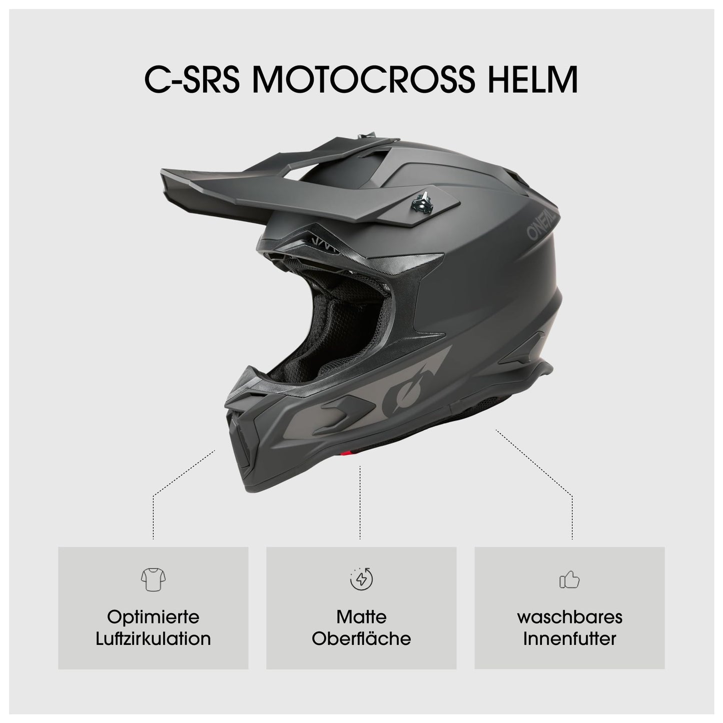 O'NEAL C-SRS Motocross Helmet SOLID Black (Size S) - ECE 22.06 certified, durable ABS shell, efficient ventilation system & removable, washable inner lining.