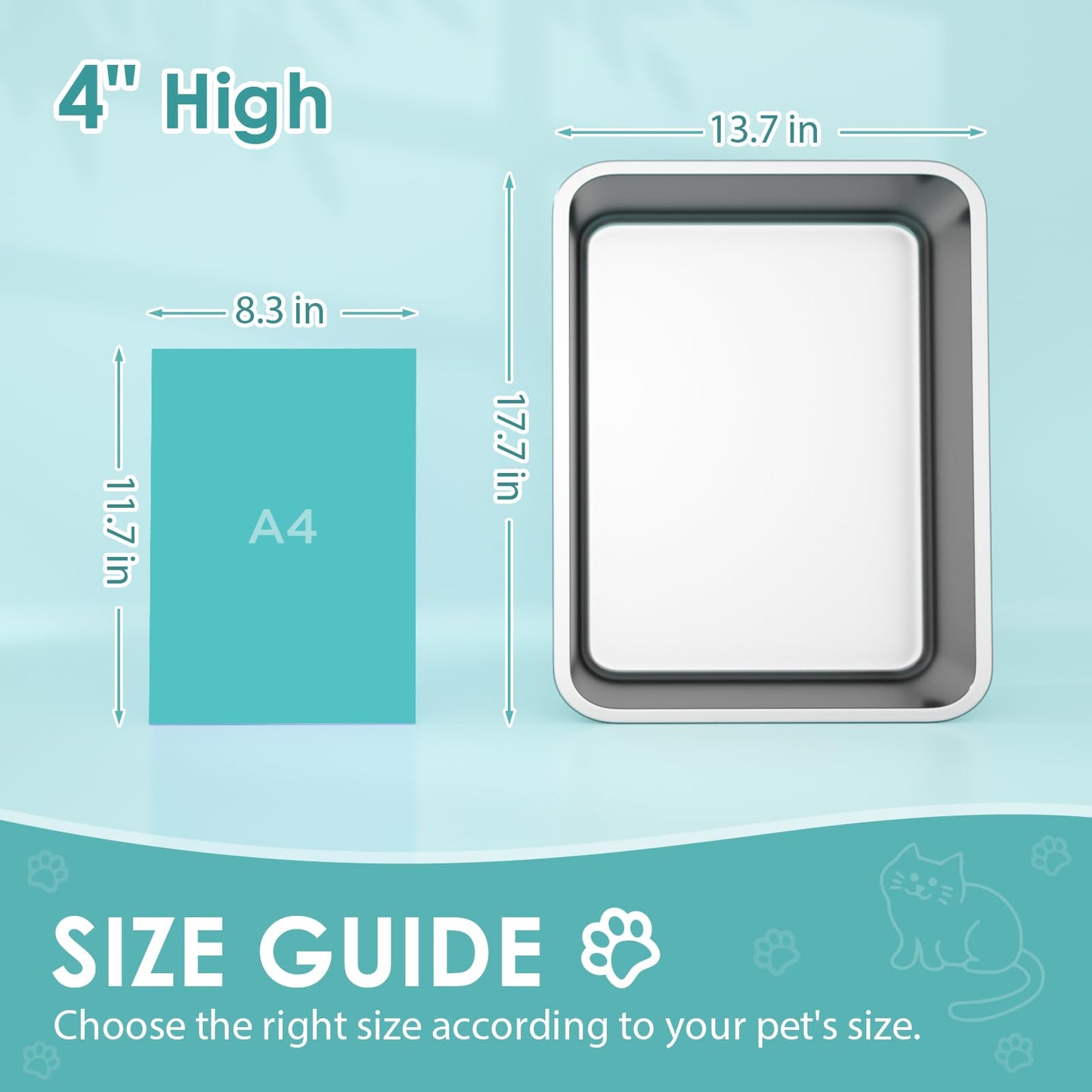 IKITCHEN Large Cat Litter Box Stainless Steel (45x35x10cm), Litter Box Cat Toilet, Cats and Rabbits Metal Toilet, Never Smells, Non-Stick Smooth Surface (Silver, 17.7" L x 13.5" W x 4" H)