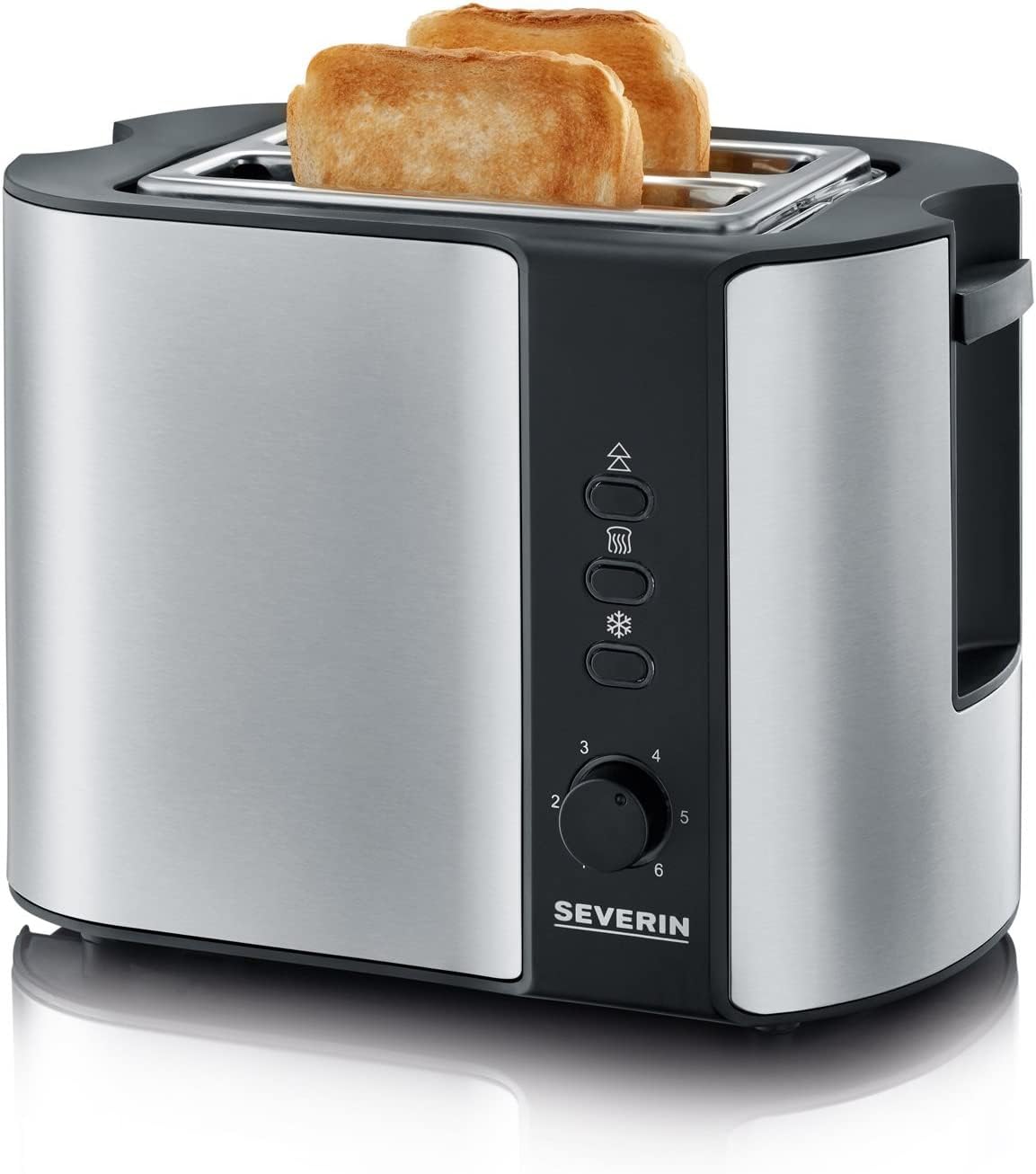 SEVERIN automatic toaster with bun warmer, high-quality stainless steel toaster for toasting, defrosting, and warming, 800 W, stainless steel brushed/black, AT 2589