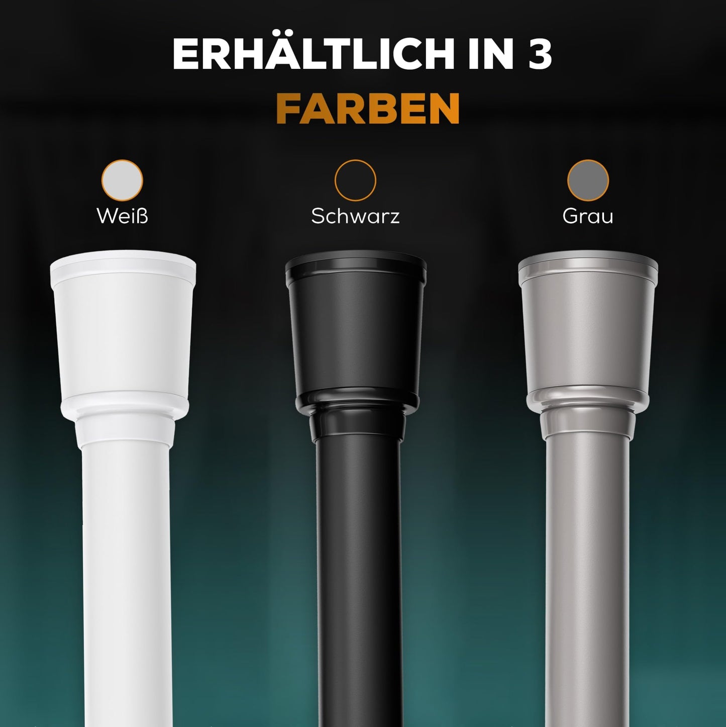 MEISENBERG Tension Curtain Rod 320-370cm, White, Ø 32mm, No Drilling Curtain Rod for Windows, Showers, and Partitions.
