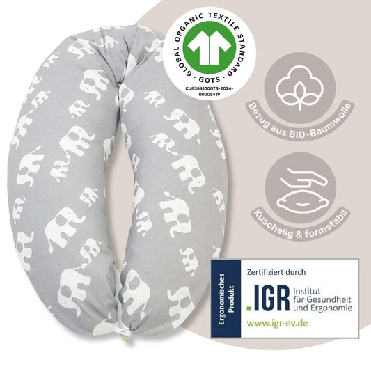 HOBEA-Germany Nursing Pillow 190 cm x 76 cm XXL Nursing Pillow Pregnancy Pillow for Baby and Adults Side Sleeper Pillow Nursing Pillow with Cover Made of Organic Cotton, Forest Dwellers Rust Red