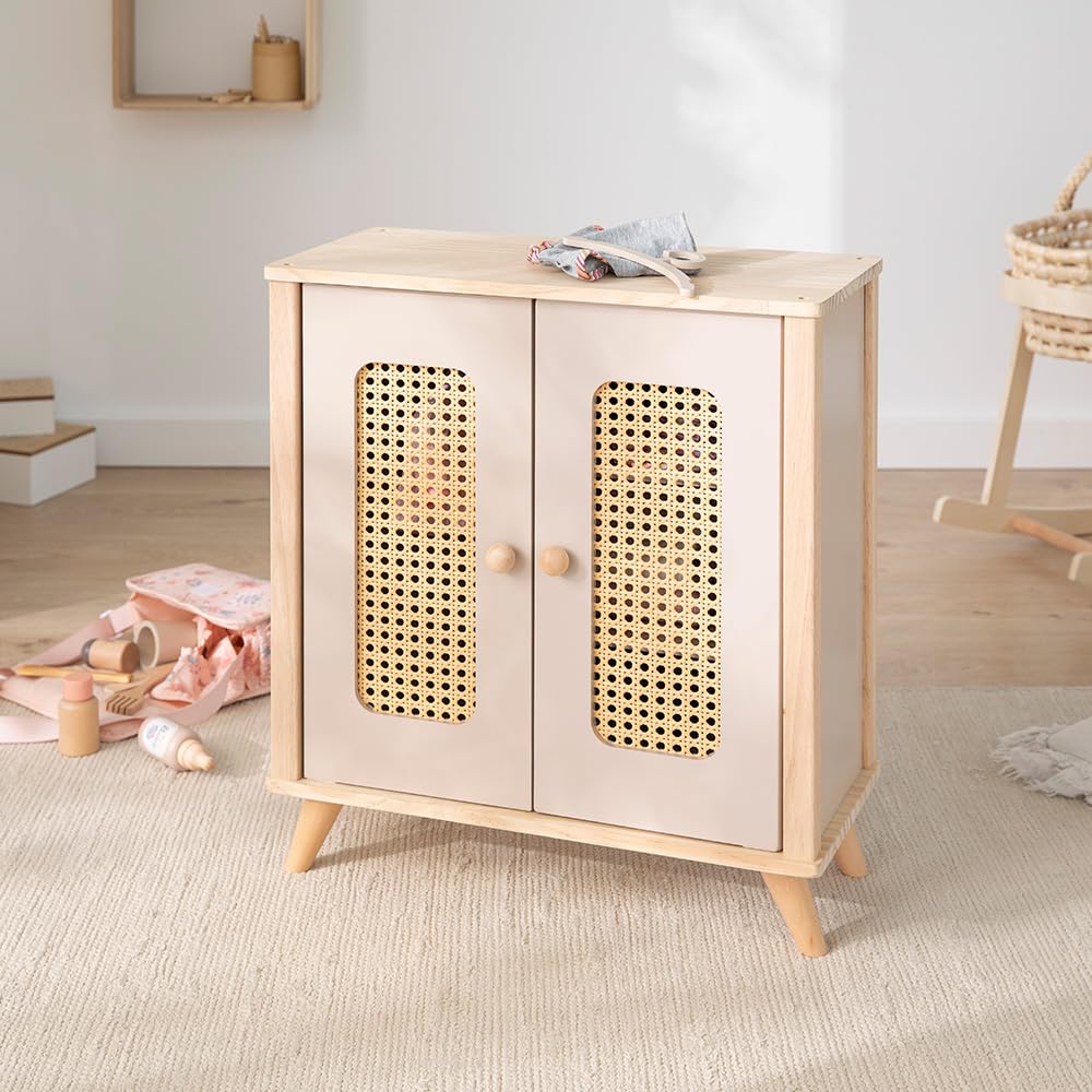 howa doll wardrobe wooden miniflowers doll furniture with clothes rail, shelves and 3 hangers 2660