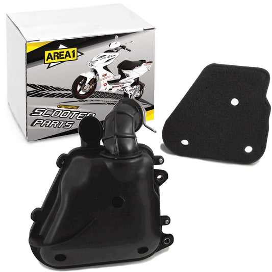 Area1 Replacement Air Filter Box for 50cc 2-stroke scooters by ATU Explorer AGM Nova Motors GT Union Longija Mawi RS Ultima Ride Sprint Tauris Benero TNG Forstinger Motorro Jack-Fox JM Motor (1E40QMB)