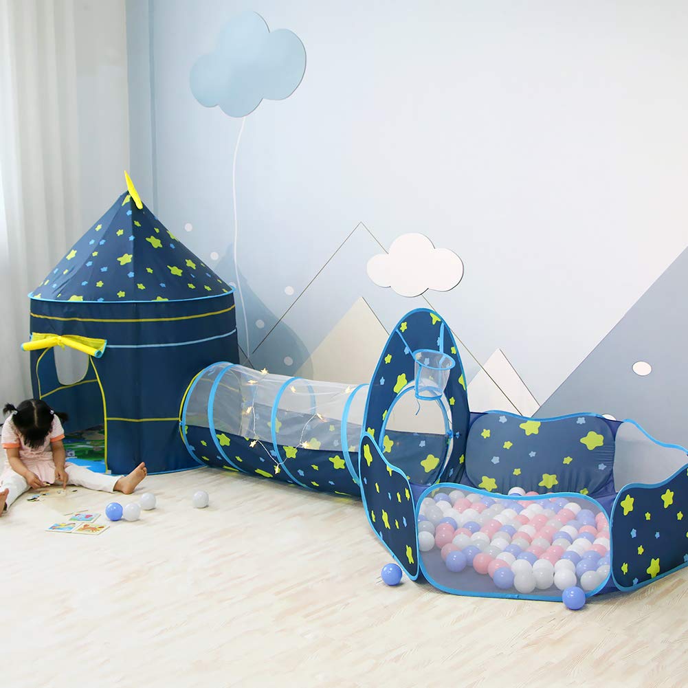 Play tents for girls boys, CestMall 3 in 1 kids play tent with house tent ball pool tunnel, kids pop up tent house palace tent play tent with carrying bag for boys girls toddlers indoors.