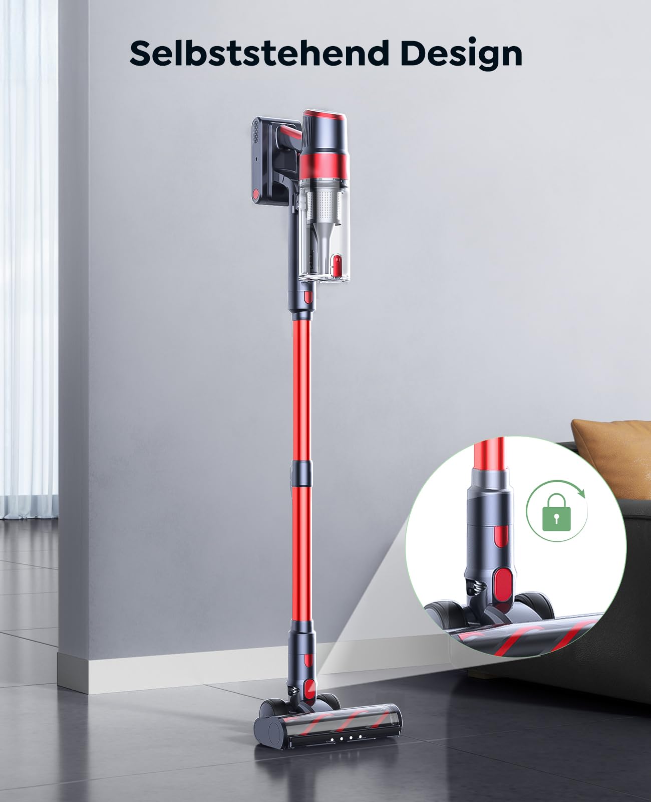 SunSare cordless vacuum cleaner 600W/50000Pa/65min, with wall-mounted charging station, automatic mode, touchscreen, 1m extendable hose for hard floors, carpets, pet hair.