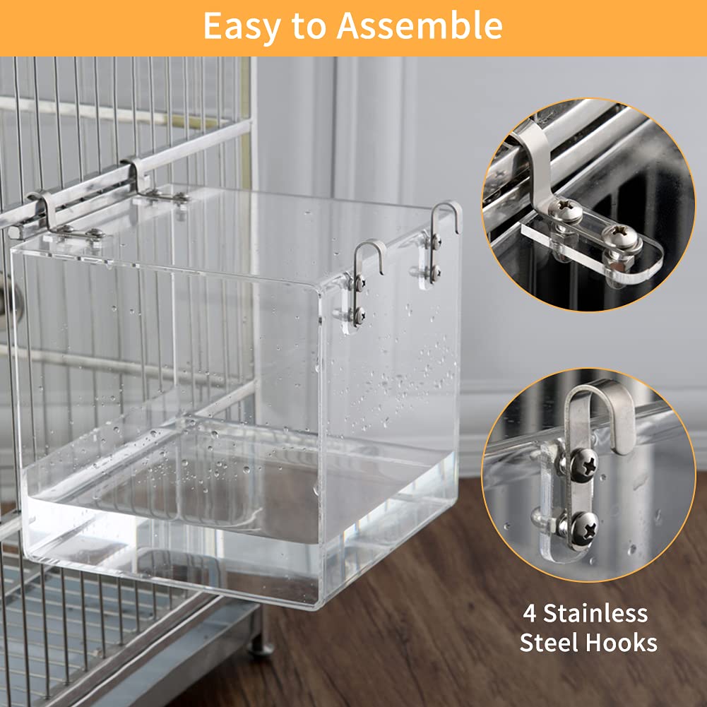 Aceshop Bird Bath Hanging Bird Bath Transparent Acrylic Bird Bath House Bath Box Bird Cage Accessory with Hooks for Small Birds Finch Budgie Canary Parrot-12.8 * 11.3 * 13 cm