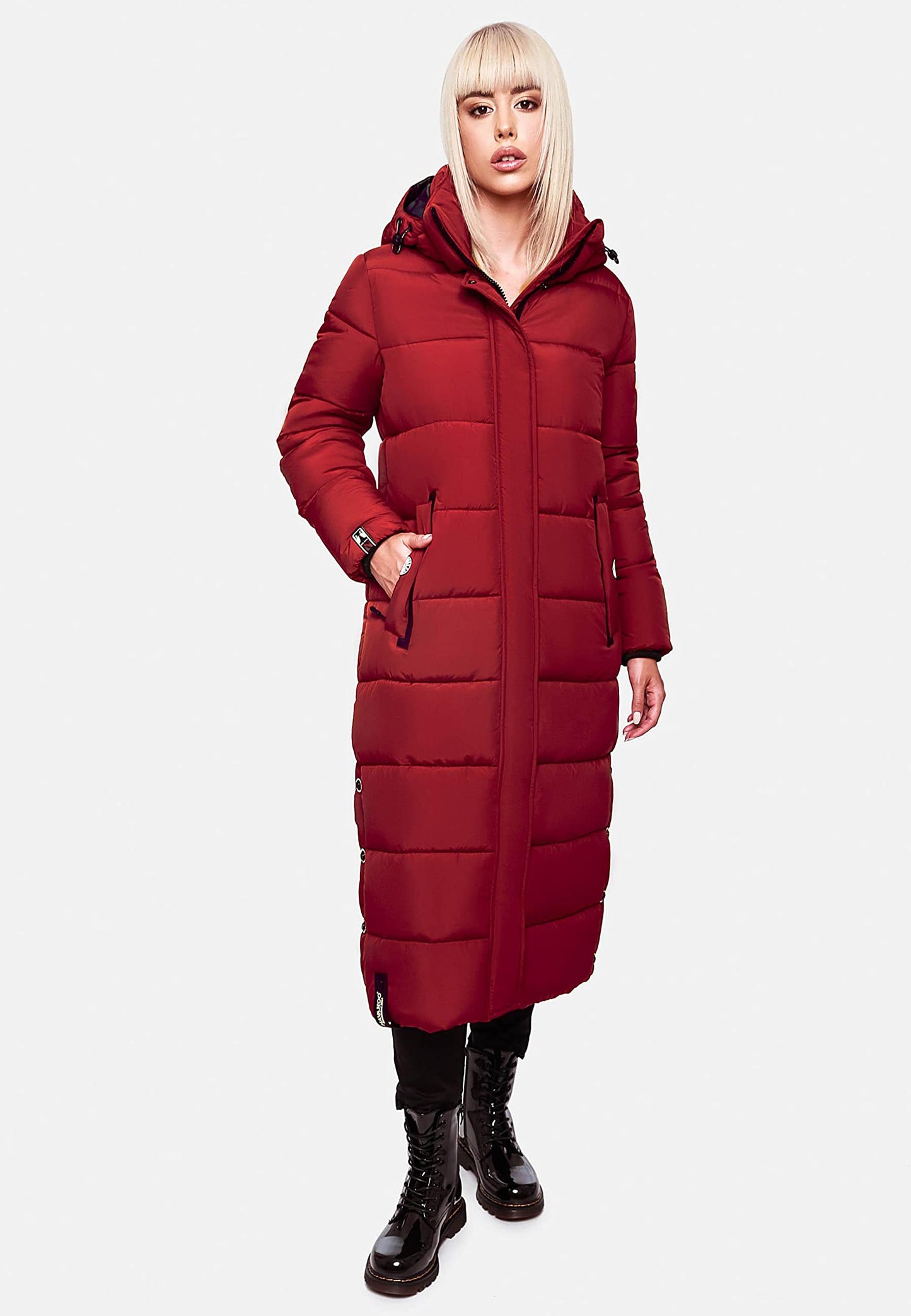 Navahoo women's winter coat Warm quilted coat long with detachable hood Isalie Dark Red size XS