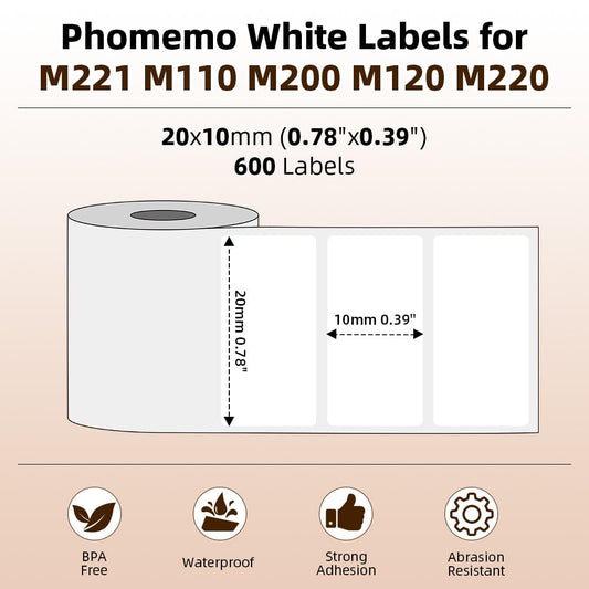 Phomemo M110 Round Transparent Self-Adhesive Labels for Phomemo M110/M220/M221/M200/M120/M100/M108/M150/M250/M260 Label Printers 1.57" x 1.57" (40x40 mm), 200 labels/roll (Transparent)