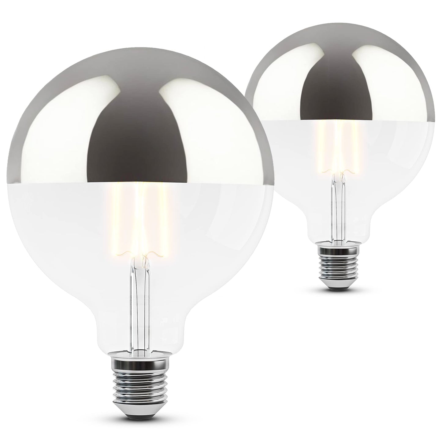 SSC-LUXon 2 Pieces SINO Mirror Head Bulb LED with warm white light E27 Socket - Globe XL Mirror Head Lamp silver 5W