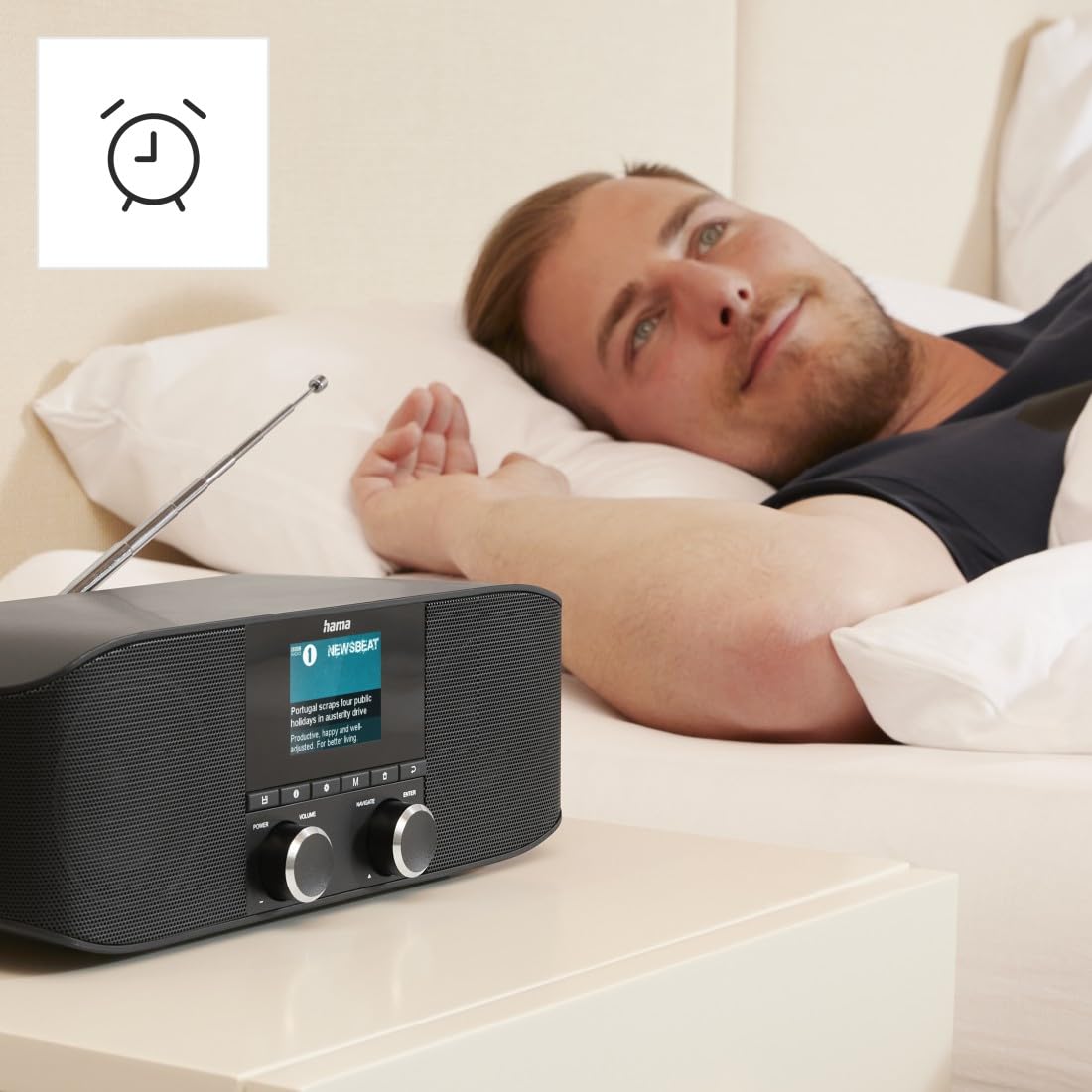 Hama DAB+ Radio with Bluetooth - Kitchen Radio DR1410BT Digital Radio Stereo, Alarm Clock, Headphone Jack Aux 3.5mm, FM, Color Display - Black