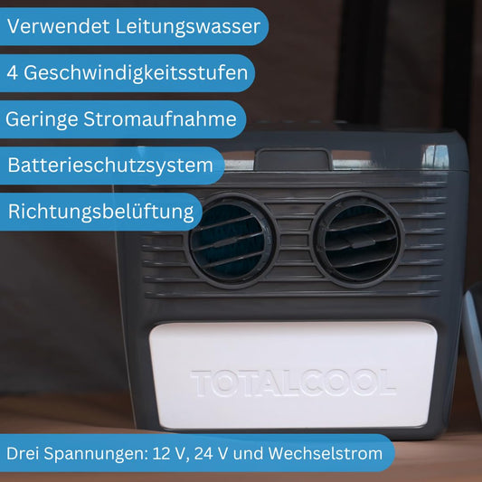 TOTALCOOL 3000 - Portable evaporative air cooler 12 V/24 V/AC - Caravan - Motorhome - Boating - Fishing
