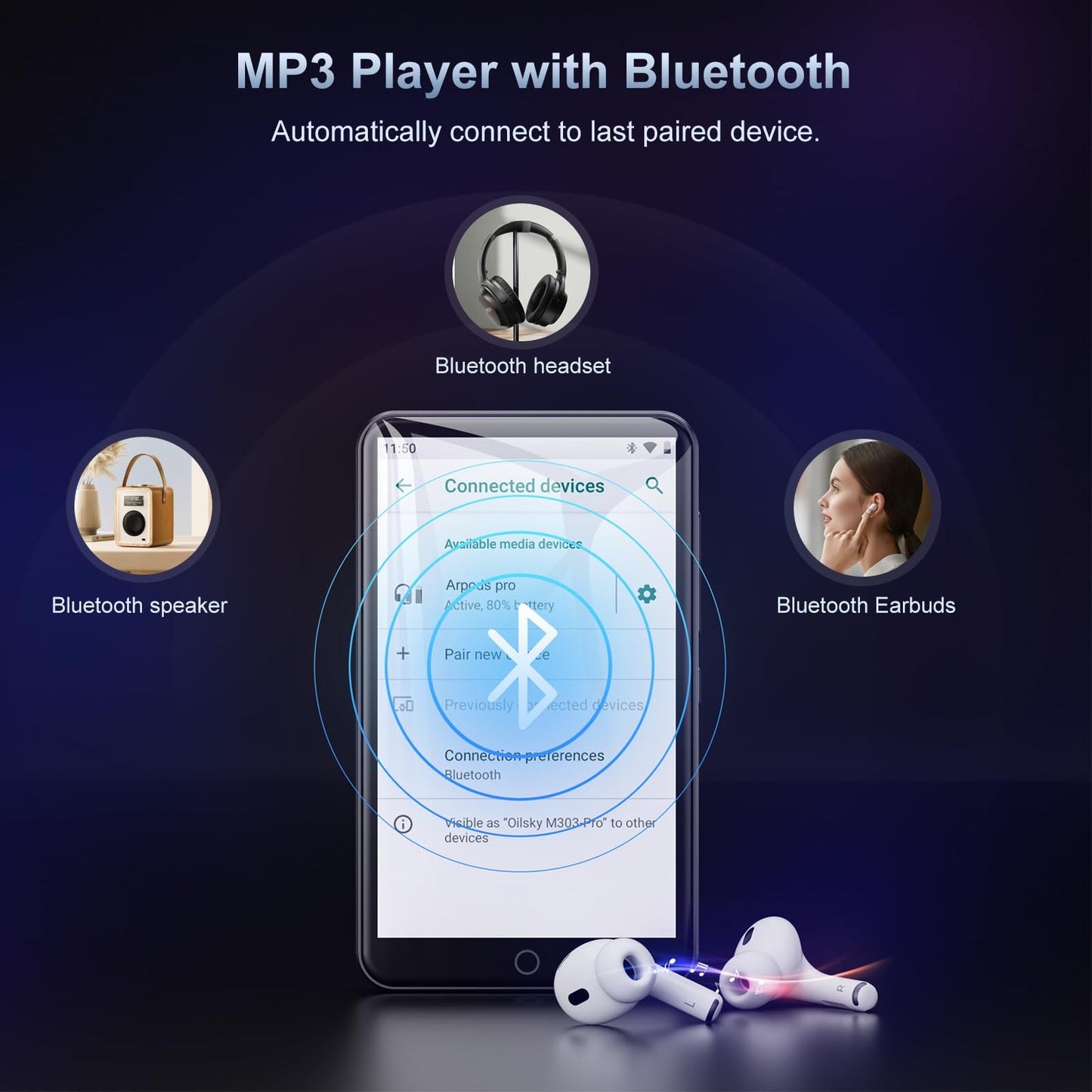 80GB WiFi MP3 player with Bluetooth, 4-inch touchscreen Android 9.0 MTK 8-core Spotify MP4 player, portable music player with speaker, with Play Store app, support for install/uninstall.