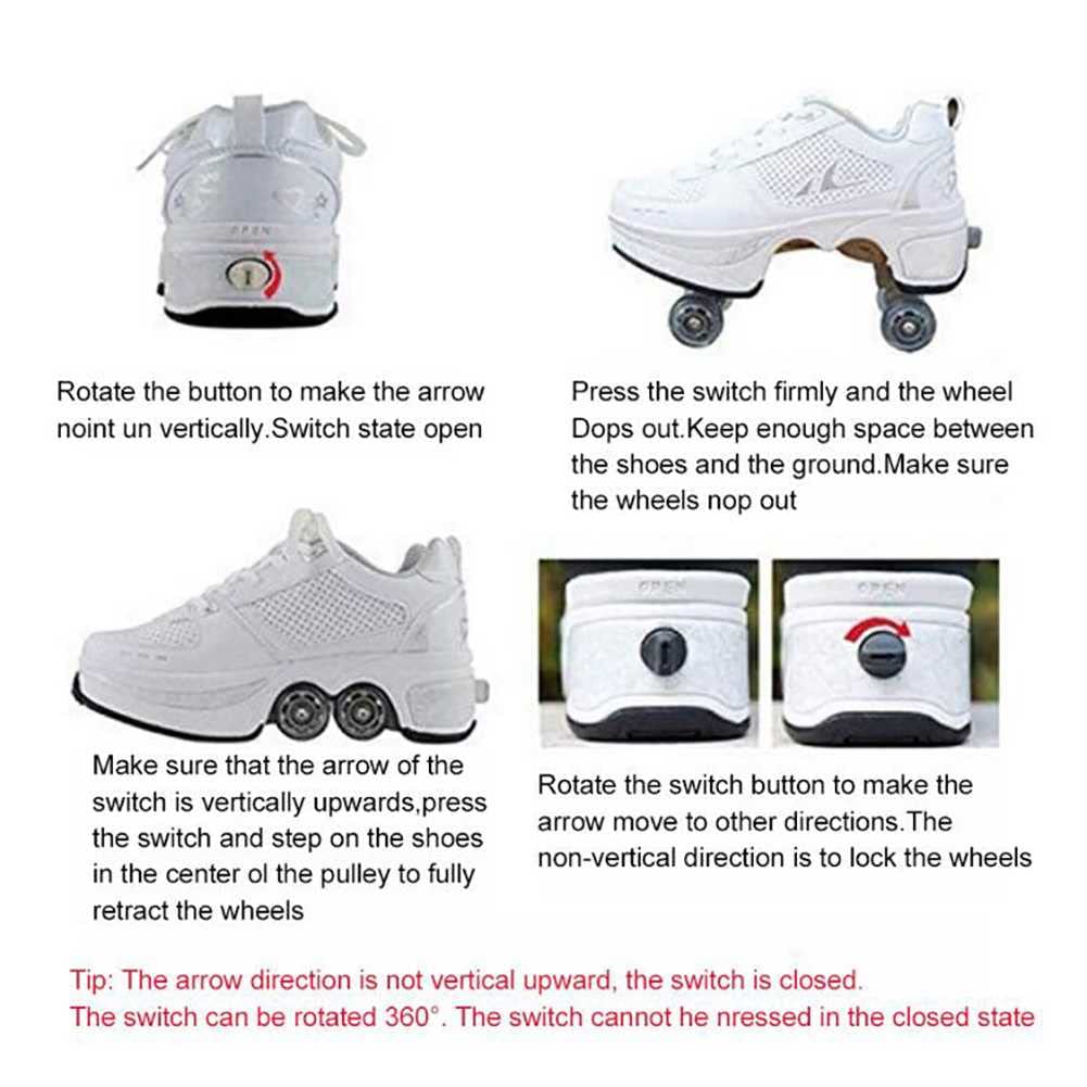 Shoes with wheels, roller skates, skateboard shoes, children's shoes with wheels, skate shoes, roller shoes, sports shoes, running shoes, sneakers with wheels for girls and women, white silver, size 39 EU.