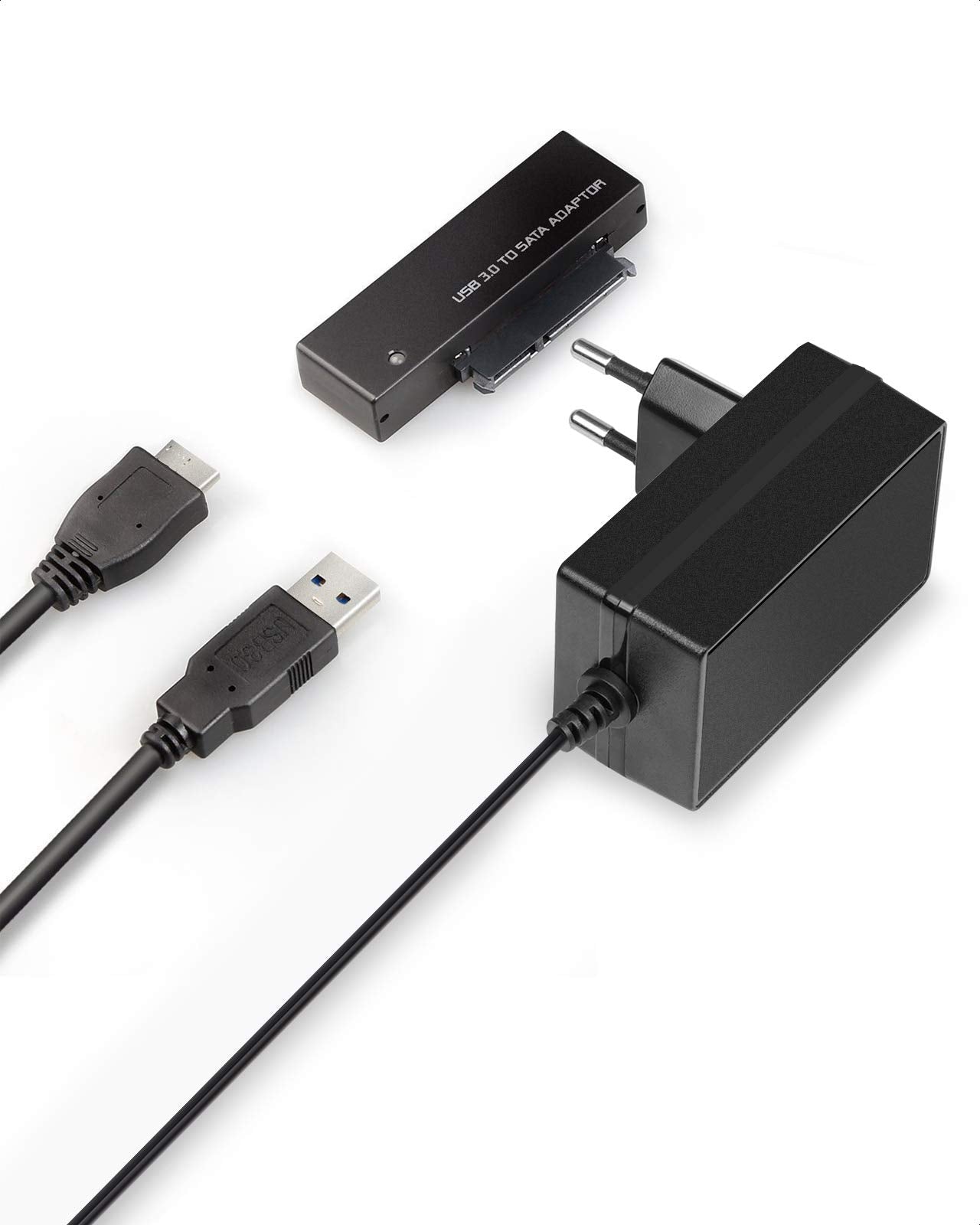 Inateck USB 3.0 to SATA Converter Adapter for 2.5/3.5 inch HDD SSD Drives with 12V 2A Power Supply.