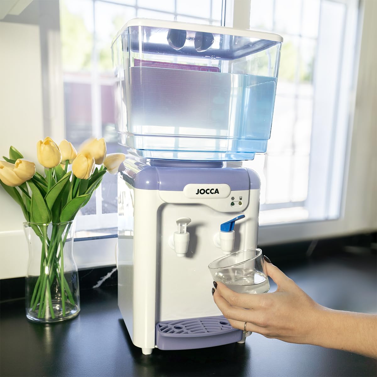 Jocca water dispenser with 7 liter tank, cooling system 10-15°C, BPA-free, White-Purple.